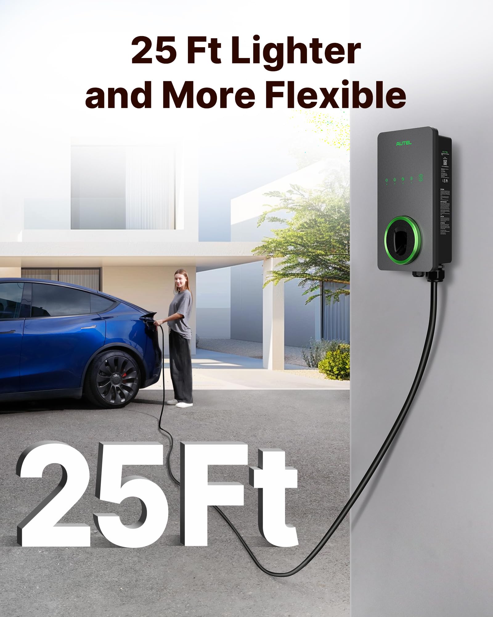 Autel Level 2 Home Smart EV Charger NACS, Up to 50Amp, Hardwired 240V EV Charge Station, Indoor/Outdoor Car Charging Station, Flexible 25-Foot Cable, Compatible with Tesla