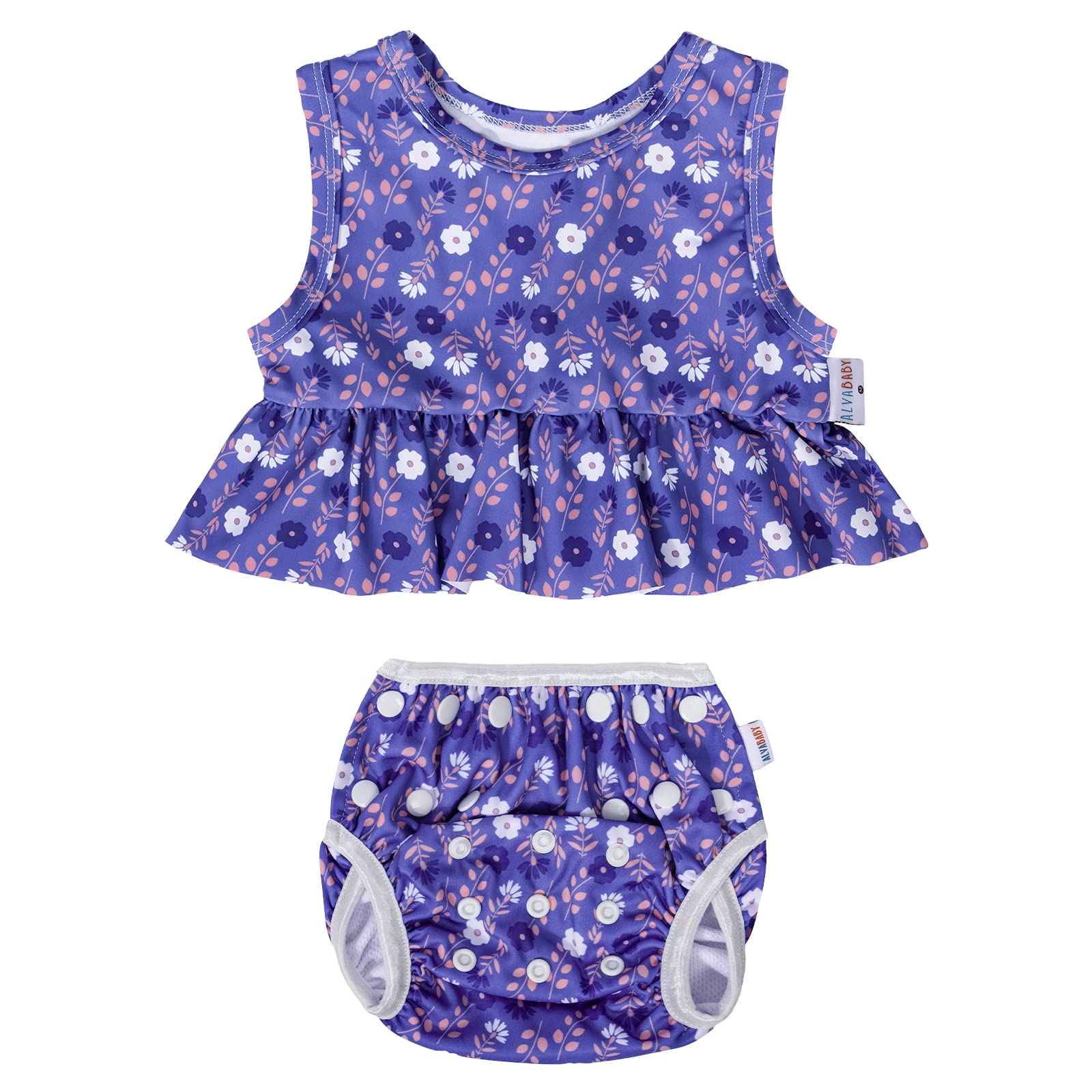 ALVABABY Reusable Swim Diaper with Matching Top, Adjustable for 0-2 Years Toddler Baby Girl Swimsuit Infant Bathing Sleeveless Tankini Swimwear SWT07