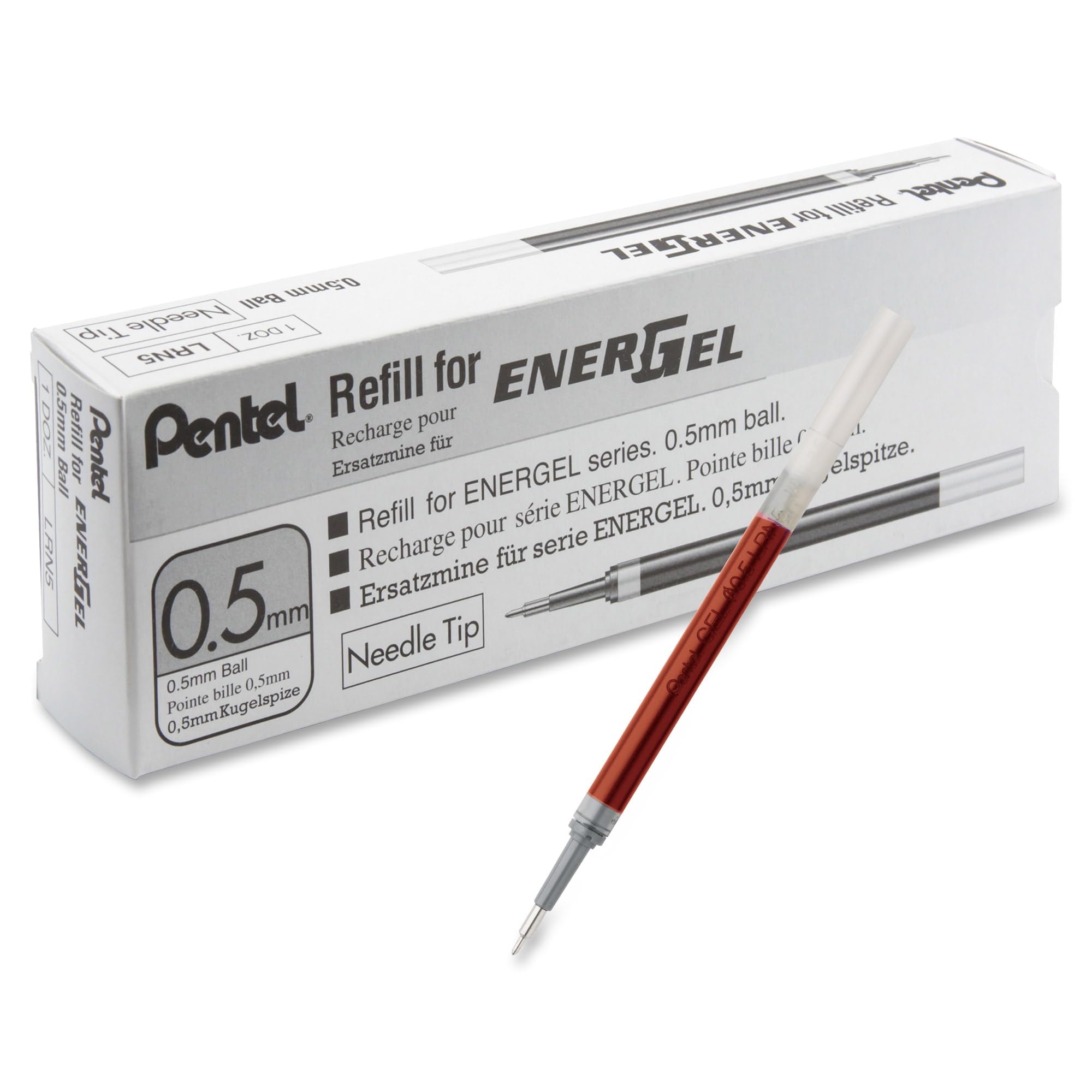 Pentel Refill Ink for EnerGel Liquid Gel Pen, 0.5mm, Needle Tip, Red Ink, 1-Pack (LRN5-B)