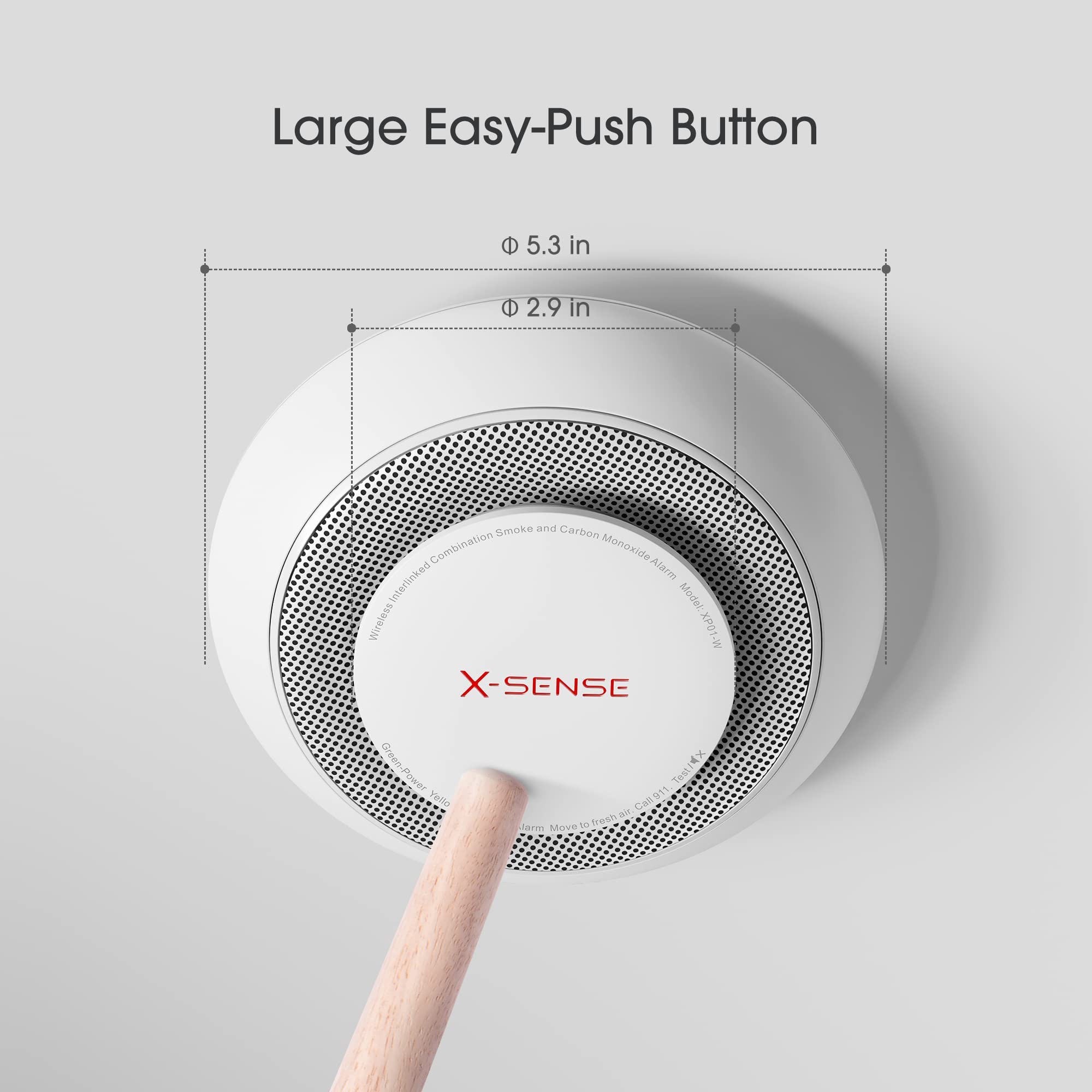 X-Sense Wireless Interconnected Combination Smoke and Carbon Monoxide Detector with Large Silence Button, Over 820 ft Transmission Range, XP01-W, 6-Pack