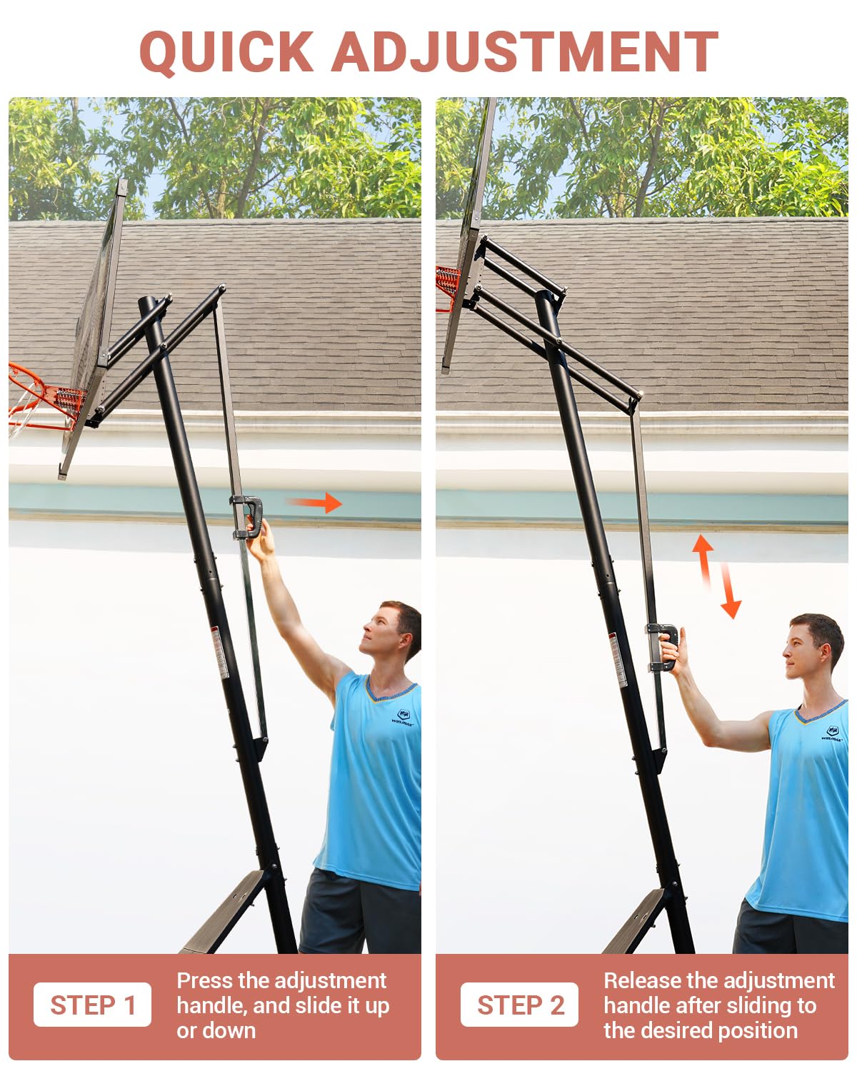 WIN.MAX Portable Basketball Hoop Quickly Height Adjusted 4.9-10ft Outdoor/Indoor Basketball Goal System with 44 inch Backboard and Wheels for Adults (Basketball Hoop Pro)