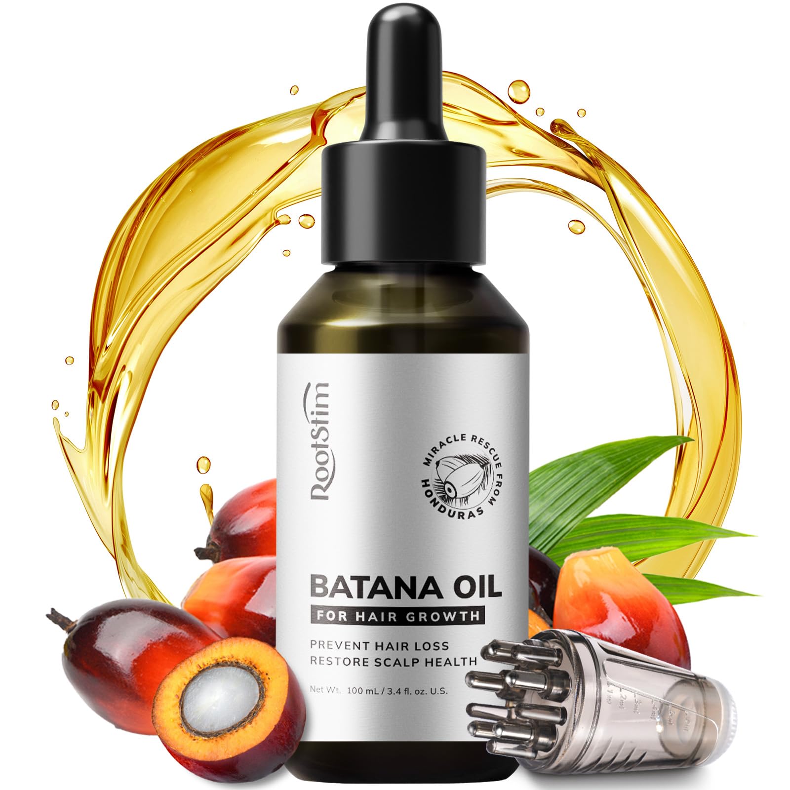 RootStim Raw Batana Oil for Hair Growth - 100% Pure & Natural Hair Growth Oil - Sourced from Honduras by Dr. Sebi Batana Oil for Hair Growth and Thickness for Women and Men