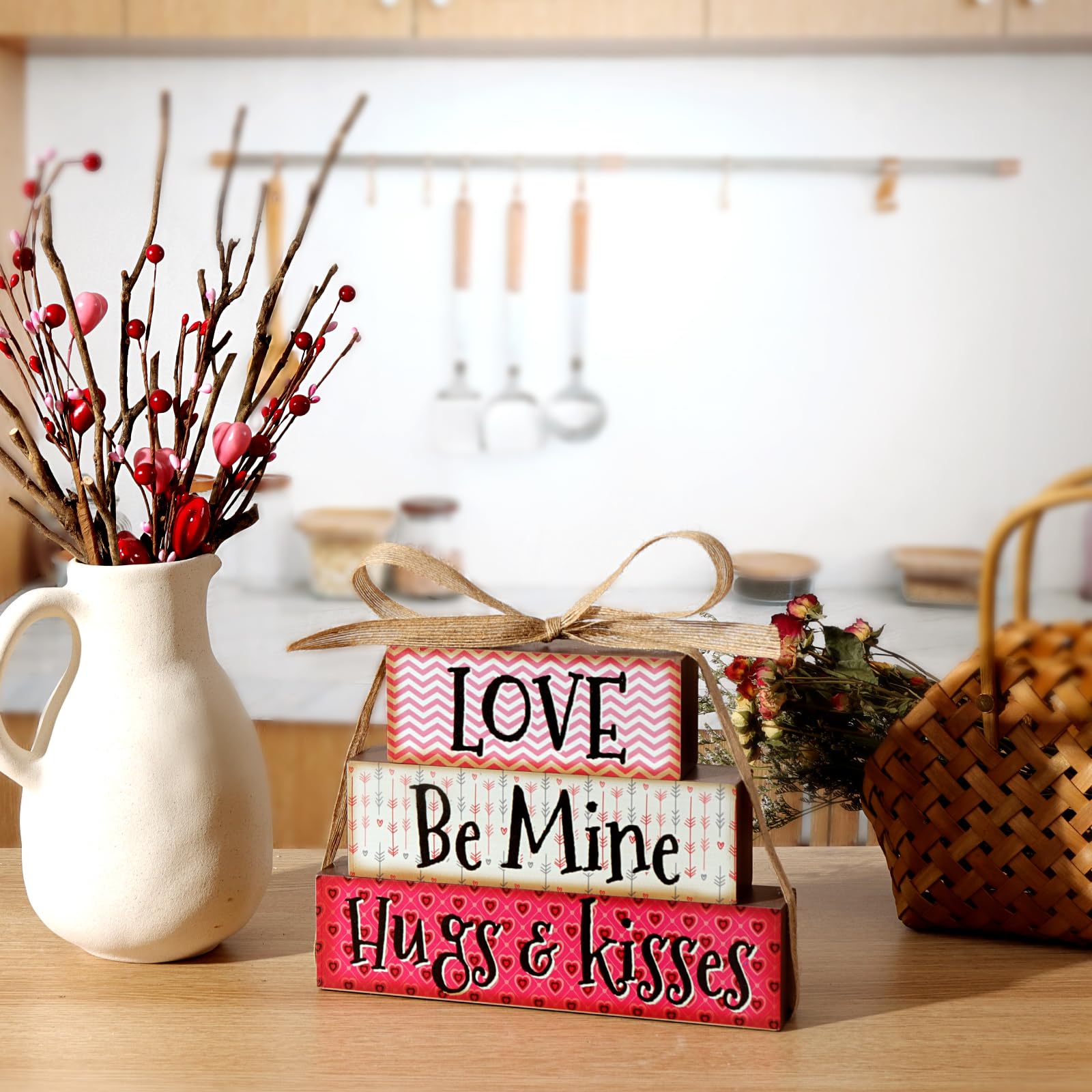 Pawliss Valentines Day Decor, Valentines Tiered Tray Decor Reversible St. Patrick's Day Stack Blocks, Rustic Valentines decorations for Table Kitchen Farmhouse Valentine Shamrock Faux Bundle Decor