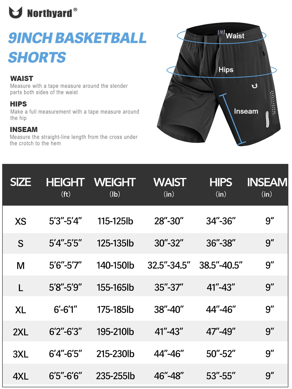 NORTHYARD Men's Athletic Running Shorts Quick Dry Workout Shorts 7"/ 5"/ 9" Lightweight Sports Gym Basketball Shorts Hiking Exercise Black-9inch XL