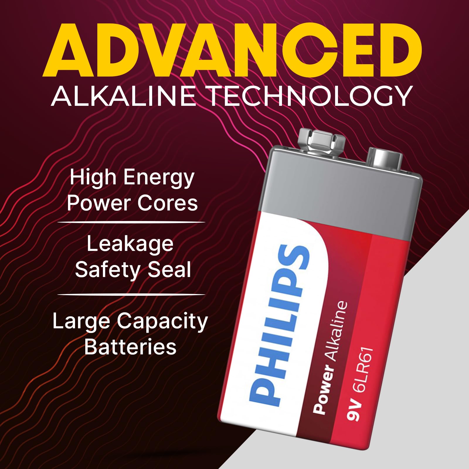 PHILIPS 9 Volt Battery, (8-Count) Power Alkaline 9v Batteries for Smoke Detector, Long Lasting Power Up to 10 Years in Storage, 9v Battery Leak Proof Design, All Purpose Rectangle Batteries.