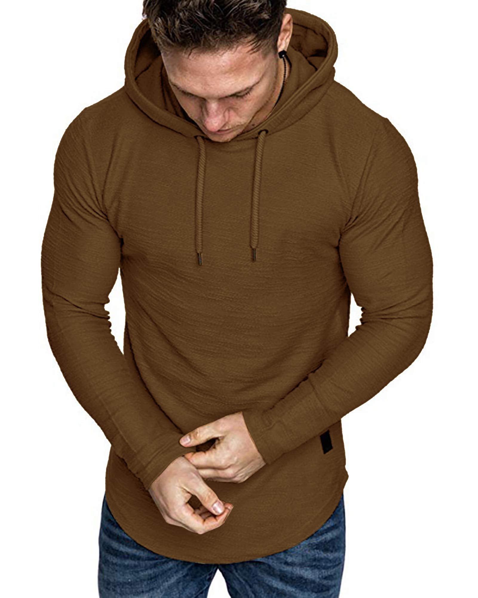 Lexiart Mens Fashion Athletic Hoodies Sport Sweatshirt Solid Color Fleece Pullover Brown