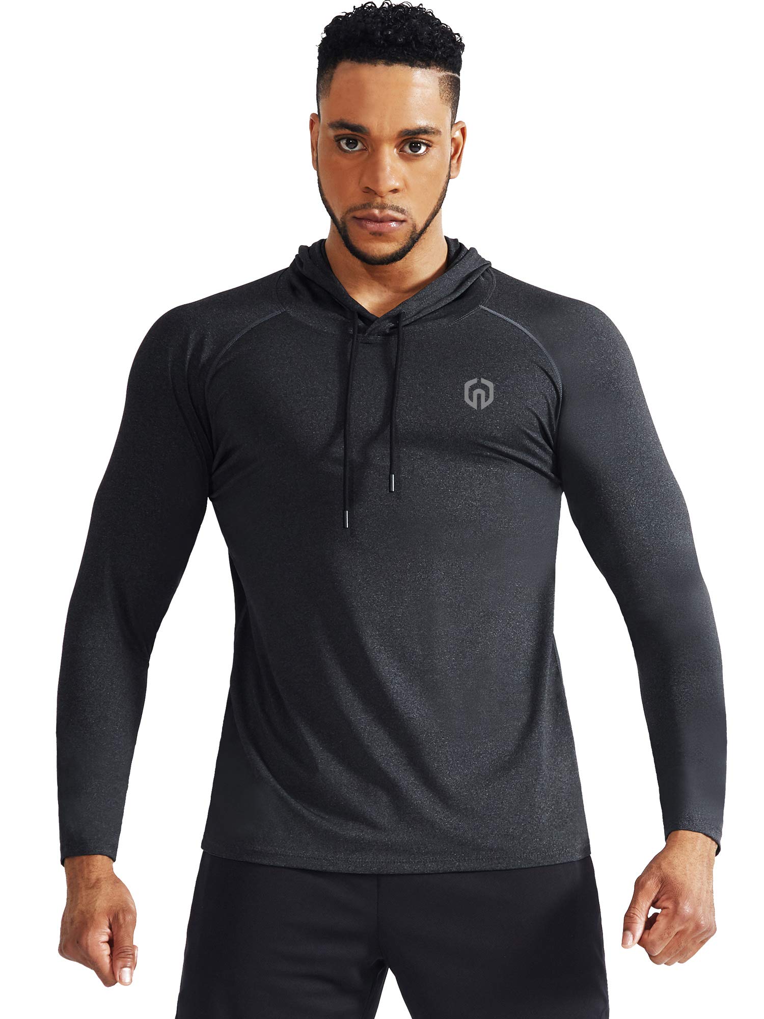 NELEUS Men's 2 Pack Dry Fit Running Shirt Long Sleeve Workout Athletic Shirts with Hoods,5071 Dark Grey,Light Grey,US L,EU XL