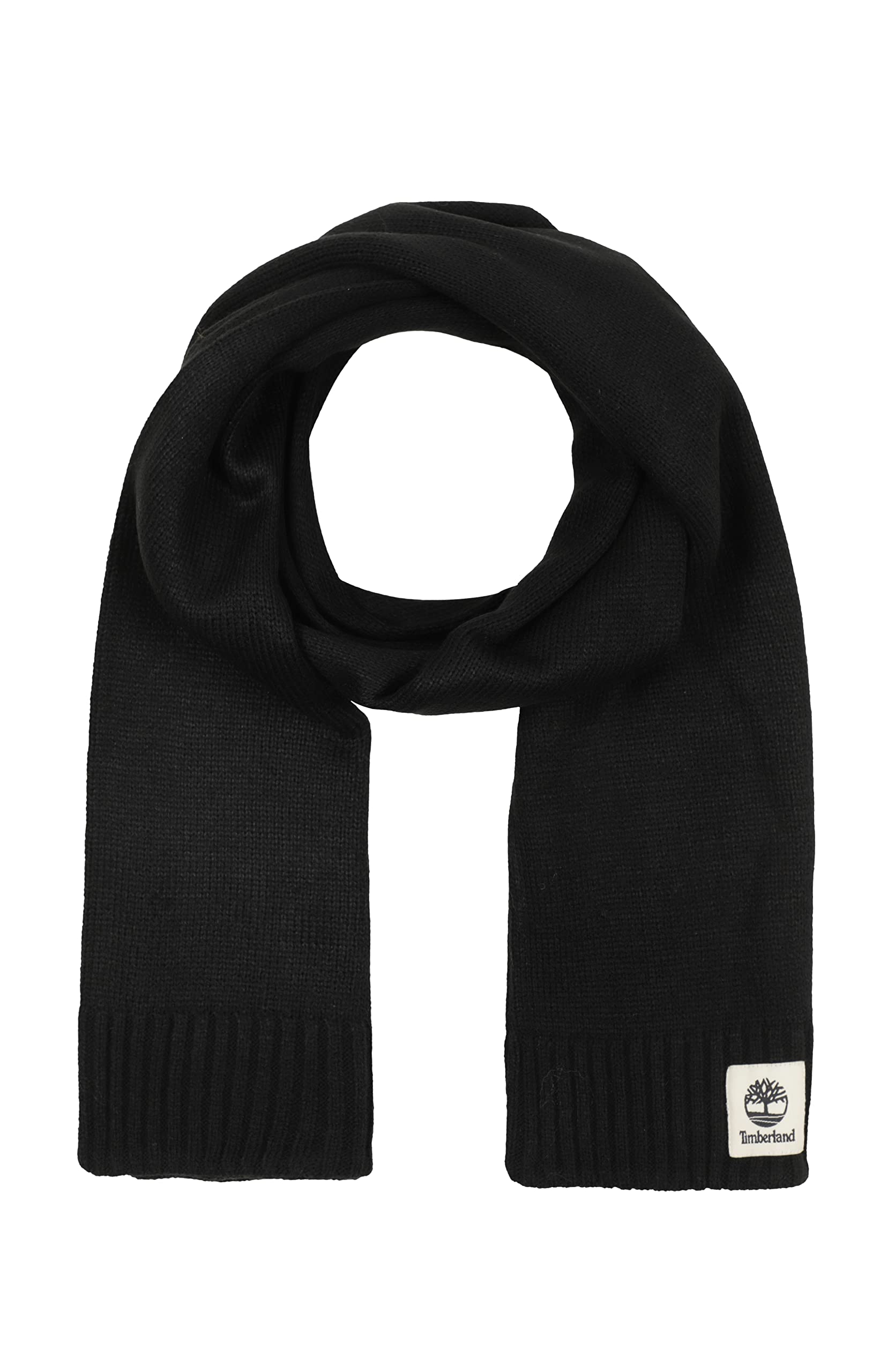 Timberland Women's Sold Scarf with Tonal Label, Black, One Size