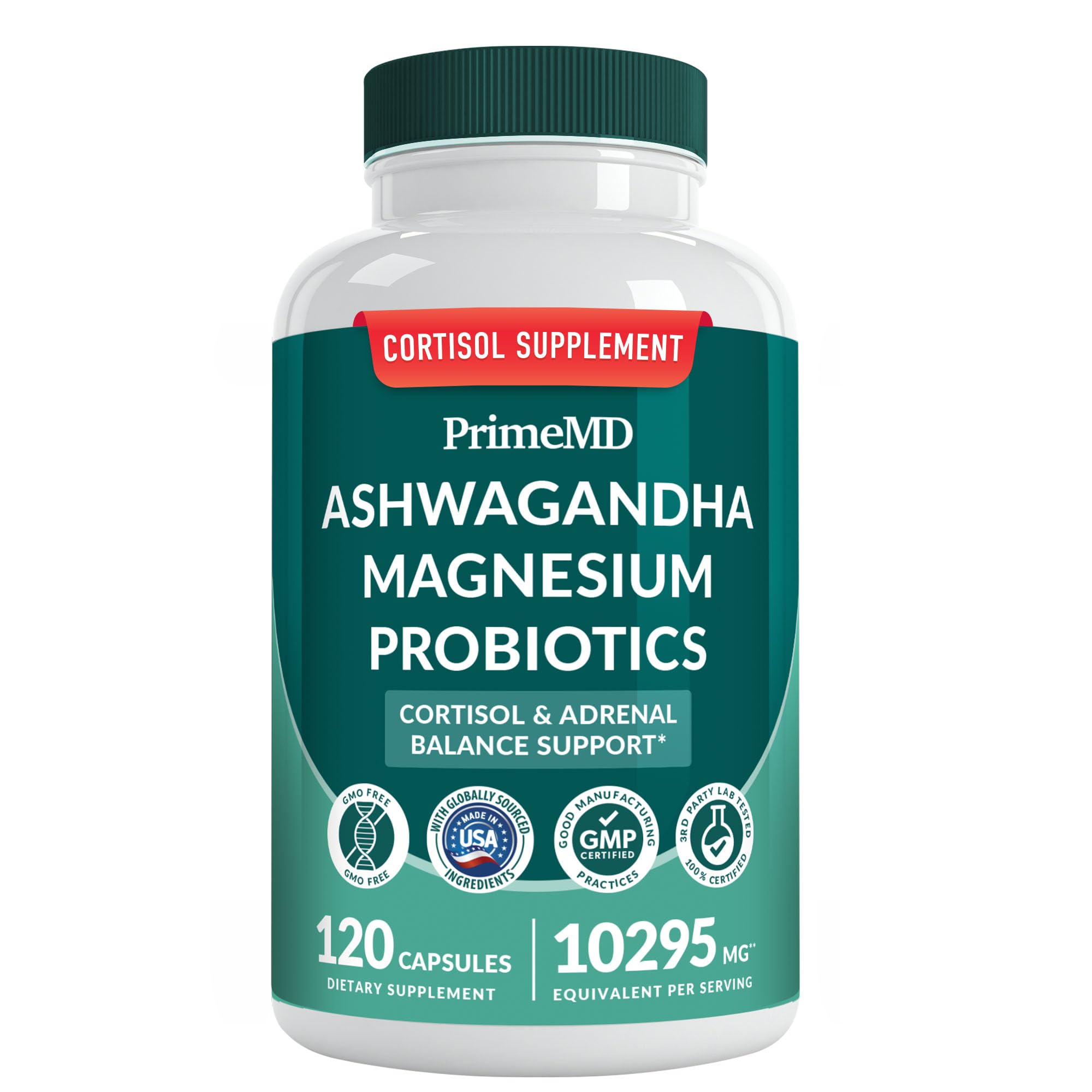5-in-1 Cortisol Supplement for Women and Men with Ashwagandha for Calmness, Focus, and Adrenal Support Supplements with Shilajit Extract, Magnesium Glycinate, Probiotics (120 ct) (Pack of 1)