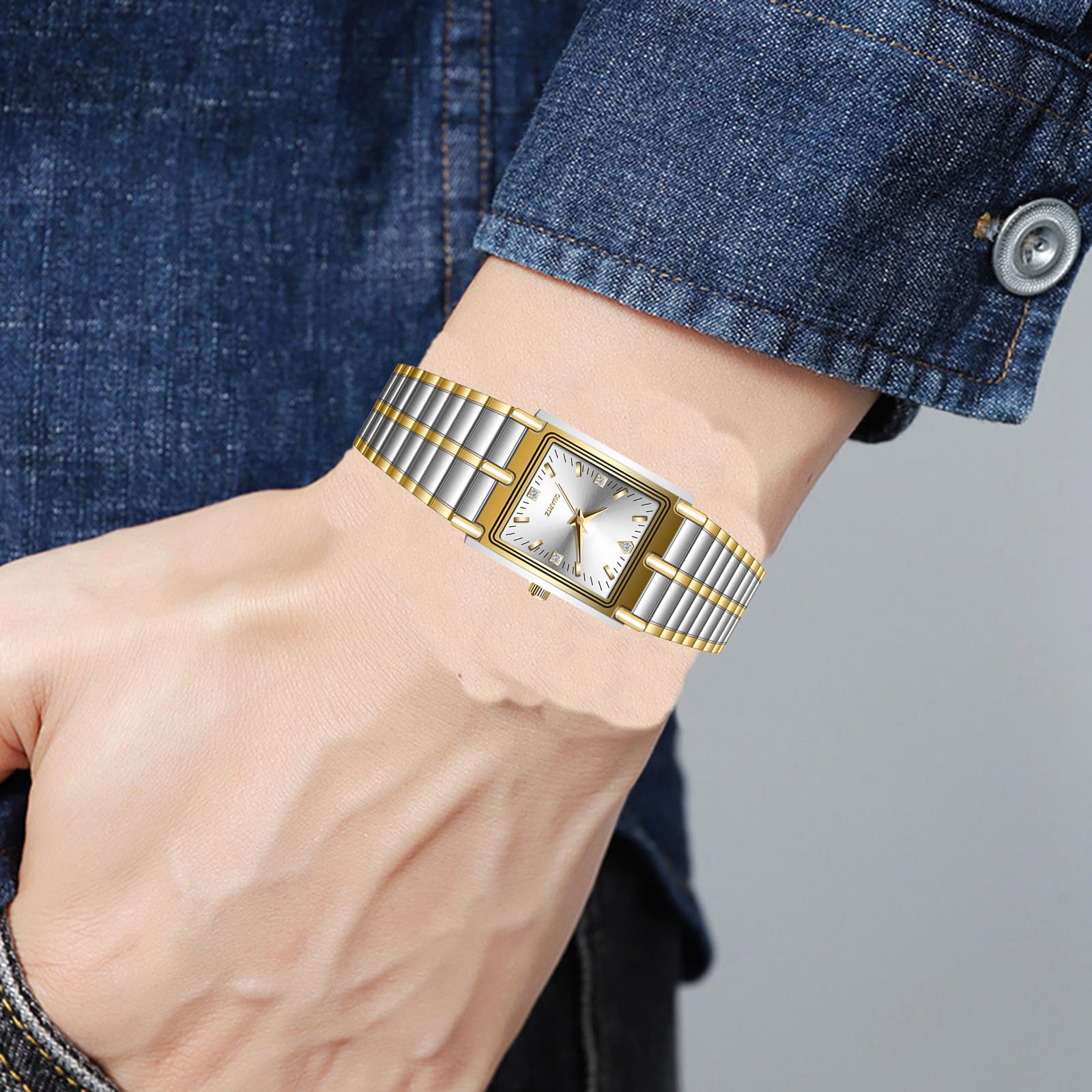 BESTKANG Men's Quartz Watch Waterproof Ultra-Thin Dress Rectangular Stainless Steel Watch (Silver)