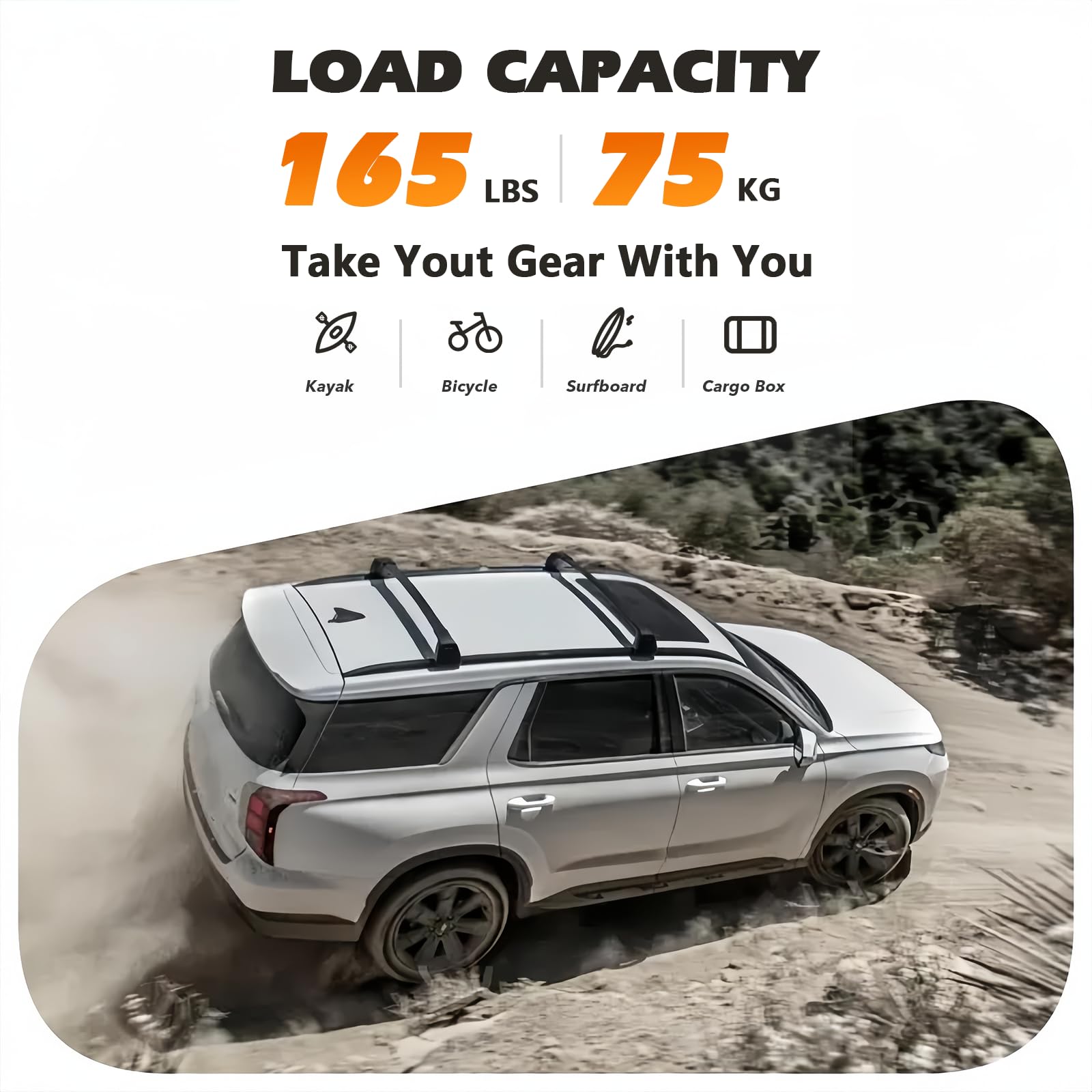 Roof Racks Aluminum Alloy ONLY Structure Cross Bars Rail Fit for Kia Telluride for Hyundai Palisade 2019 2020 2021 2022 2023 2024 Rack Crossbar (Sliver)