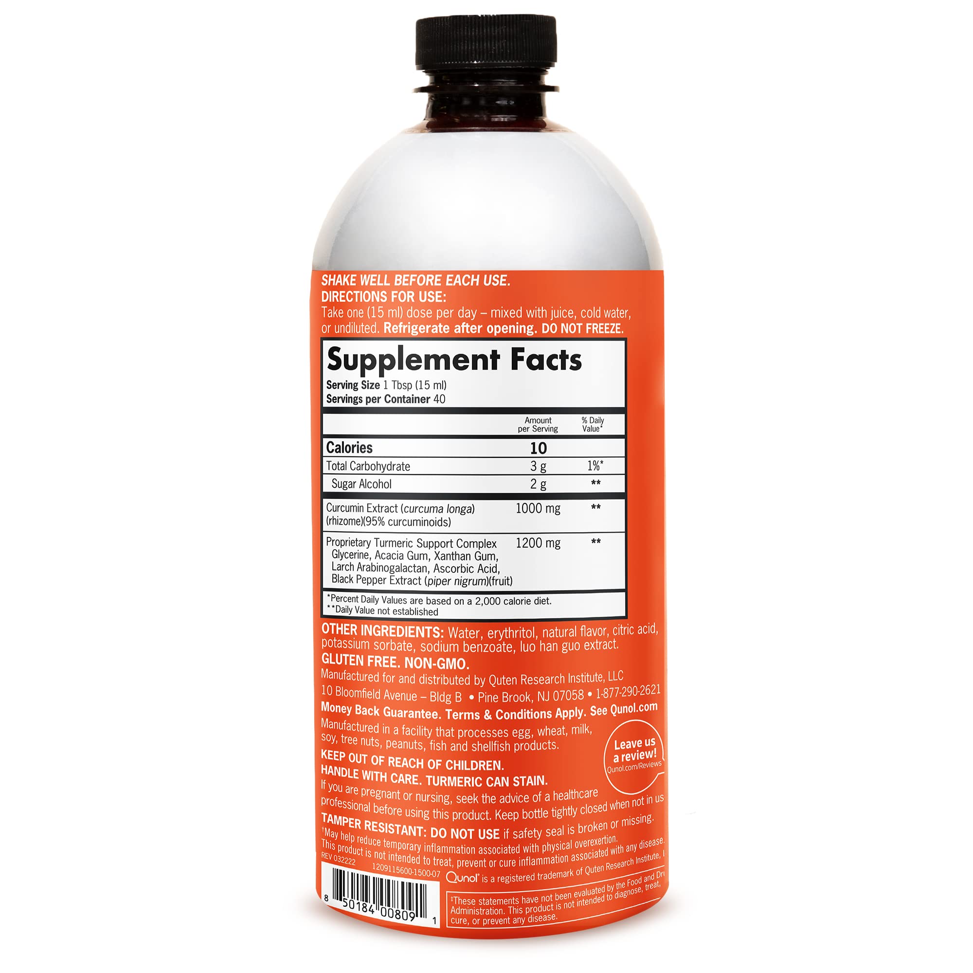 Qunol Liquid Turmeric Curcumin with Black Pepper, Turmeric Supplement 1000mg, Extra Strength, Joint Health, 40 Servings, 20.3 fl oz