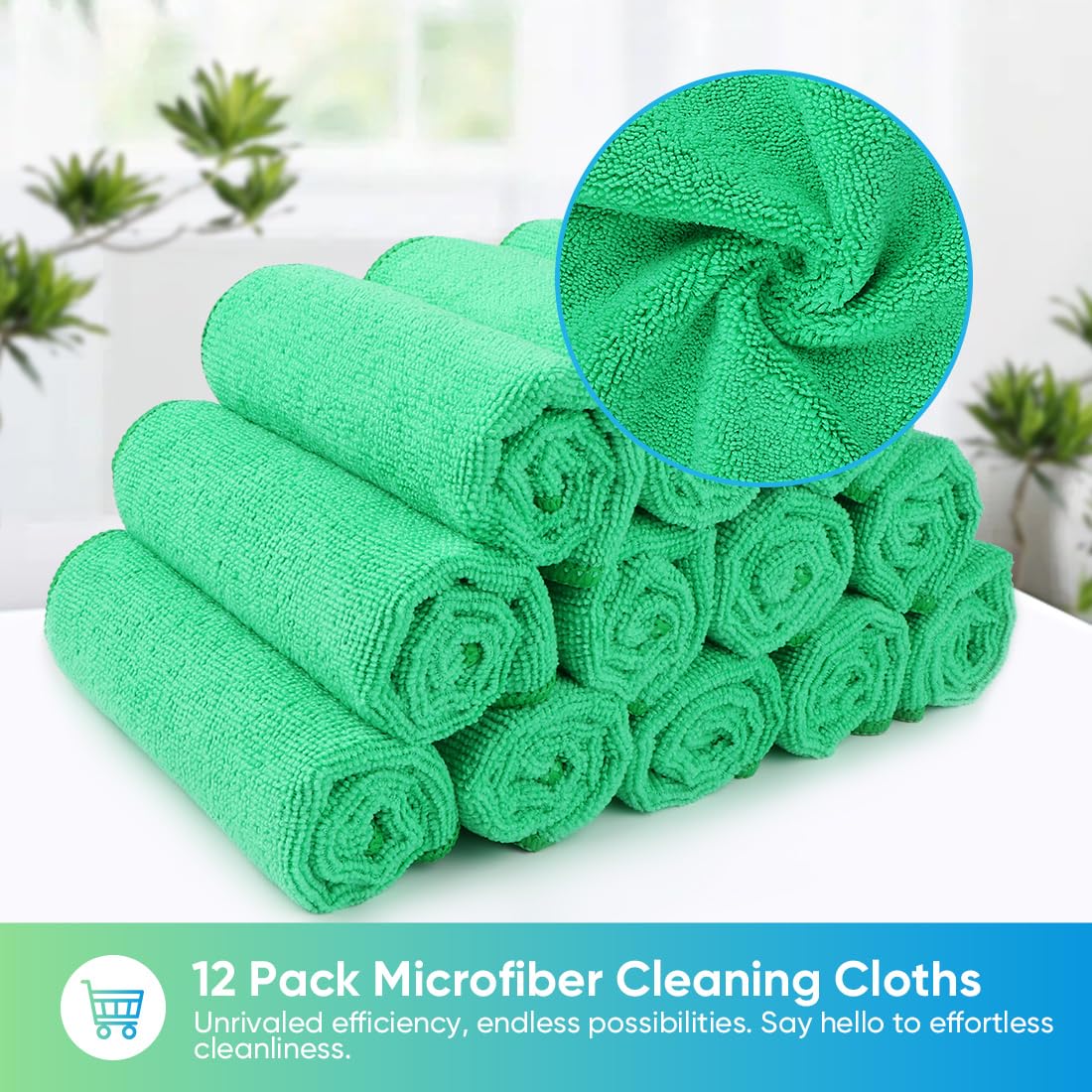 HOMEXCEL Microfiber Cleaning Cloth, 12 Pack Green Premium Microfiber Towels for Cars, Lint Free, Scratch-Free, Highly Absorbent, Reusable Cleaning Rags for Car, Household, Kitchen, 11.5"X11.5"