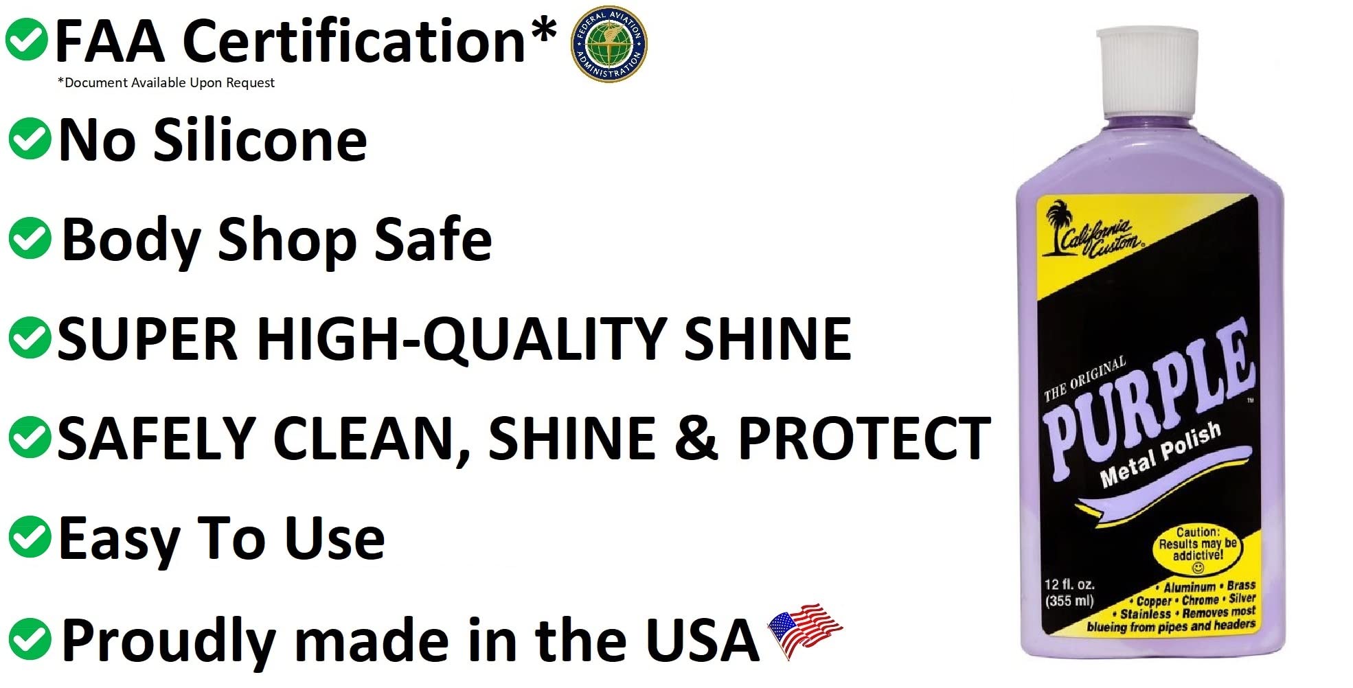 CALIFORNIA CUSTOM Products – Purple Metal Polish 1 Gallon Size - No Silicone, Body Shop Safe, Great for Aluminum, Brass, Copper, Chrome, Silver, Stainless and Gold, Motorcycle, Boat, RV