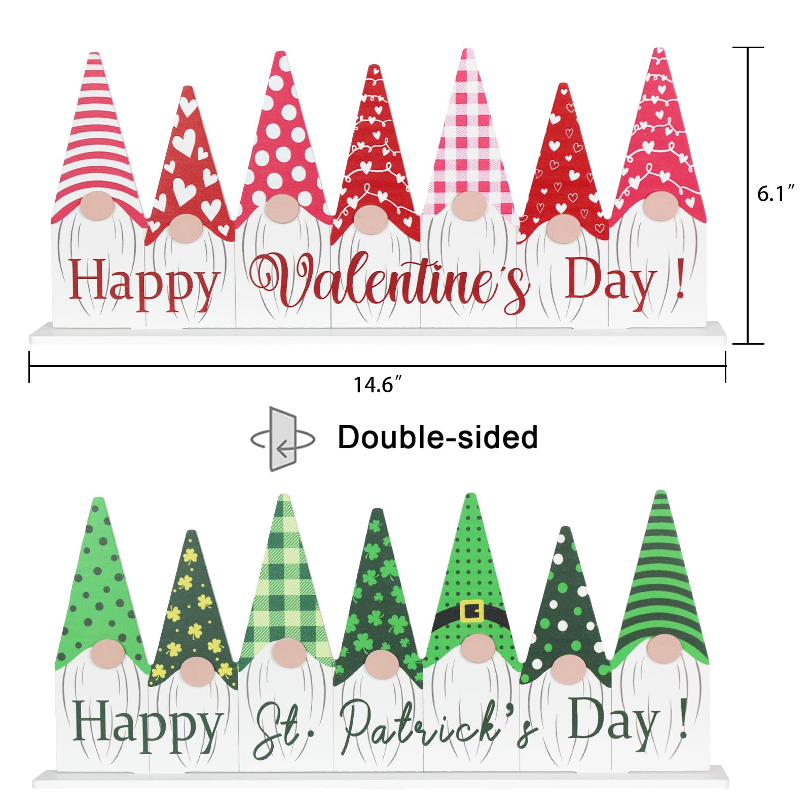 Valentines Day Decor & St Patricks Day Decorations, DECSPAS 1PC Double-sided Pink Green Gnome Valentines Decorations, Happy Valentine's Day Sign Valentine Decor Decorations for the Home, Table, Mantle