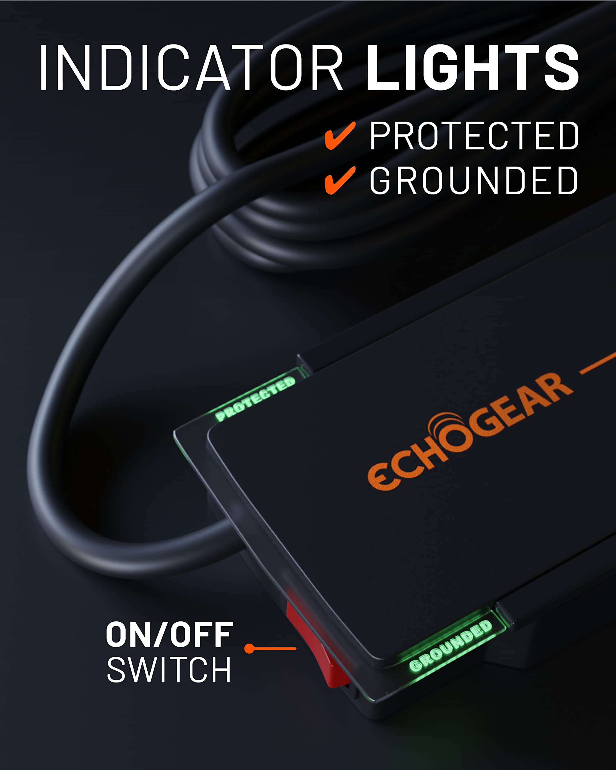 ECHOGEAR ShockBlocker 8 Outlet Surge Protector Power Strip - Slim Design Can Power & Protect Your Entire TV, Office, Or Gaming Setup - Advanced Surge Suppressor with 3420 Joules of Protection