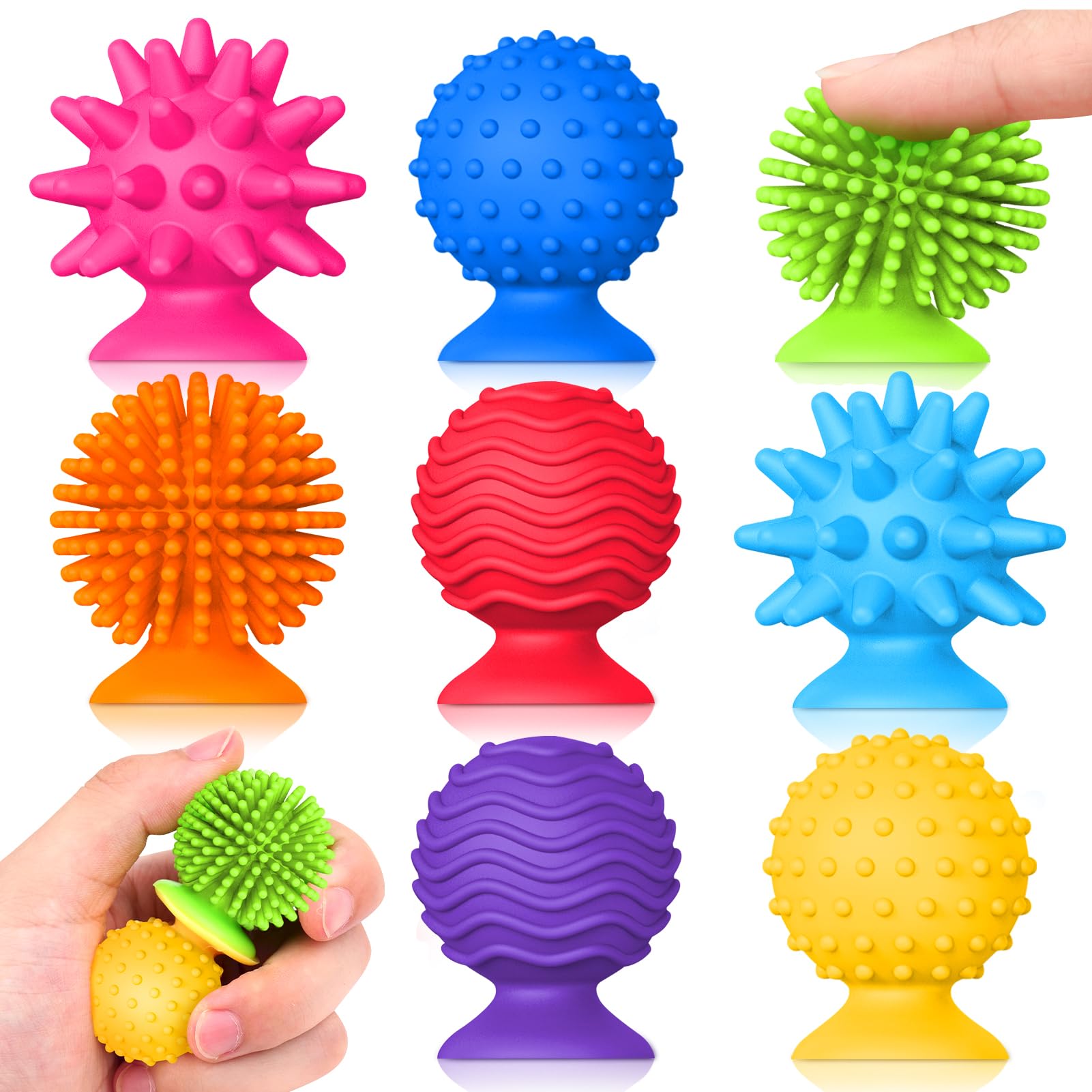 Sensory Fidget Toys for Kids and Adults: Textured Suction Cup Toys for Autism - Squishy Sensory for Classroom Bath - 8 Pack Calm Down Corner Supplies for Boys Teens - Road Trip Activities