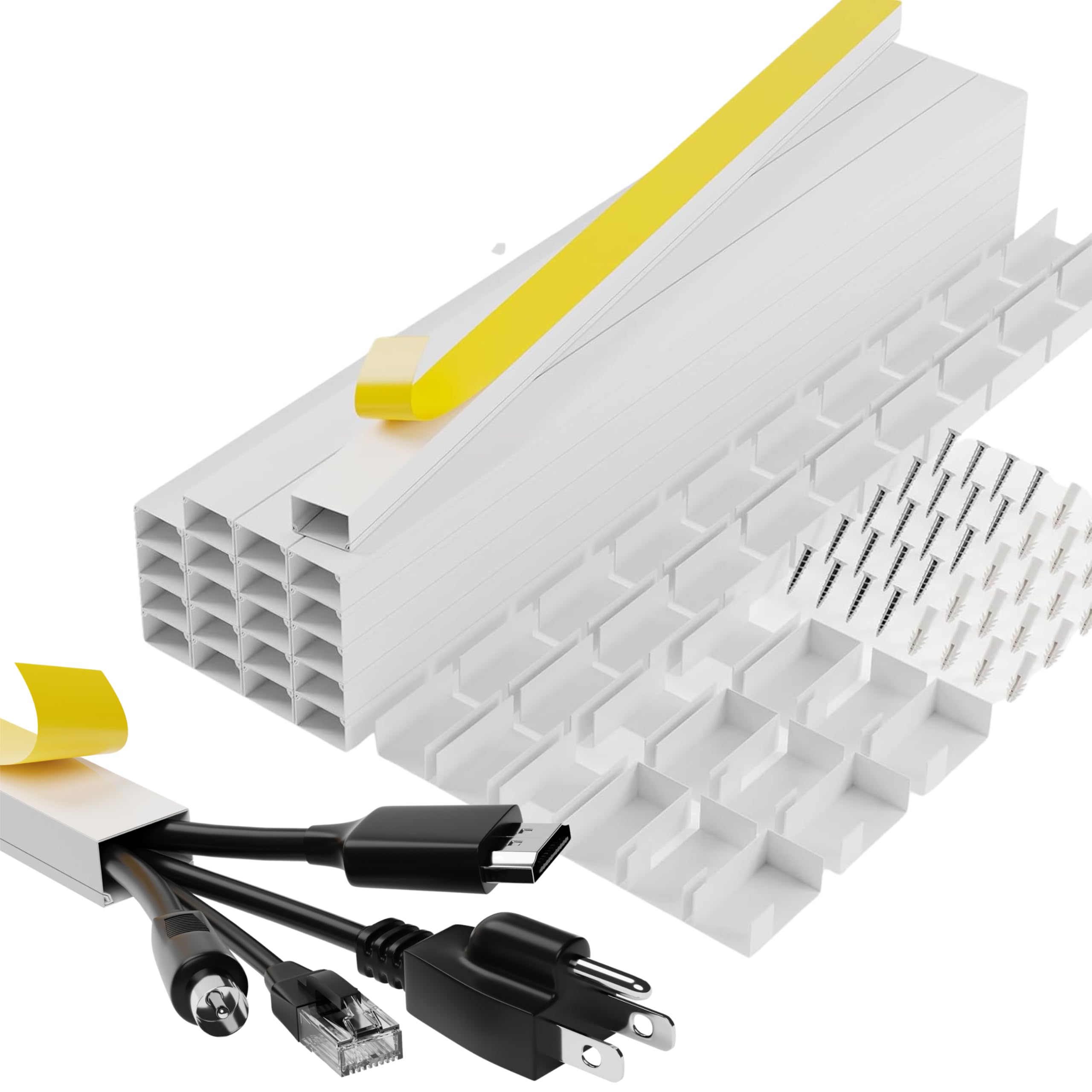 A+ ELECTRIC 315" Cable Hider, Wire Cover, Cables Raceway for Cord Hide, Long, Large, White and paintable Cords Cover Concealer Conduit Channel, TV, Ethernet Molding Electrical Wires Management Kit