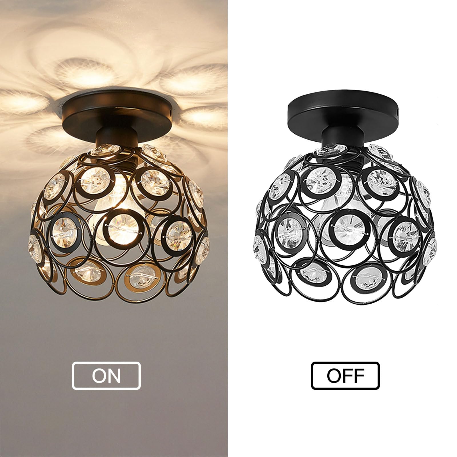 Zevnico Black Mini Chandelier Light Fixture, Crystal Ceiling Light, Semi Flush Mount Hallway Lights, Small Metal Handmade Chandelier Lamp Covers for Hallway Foyer Entryway Closet Indoor Lighting