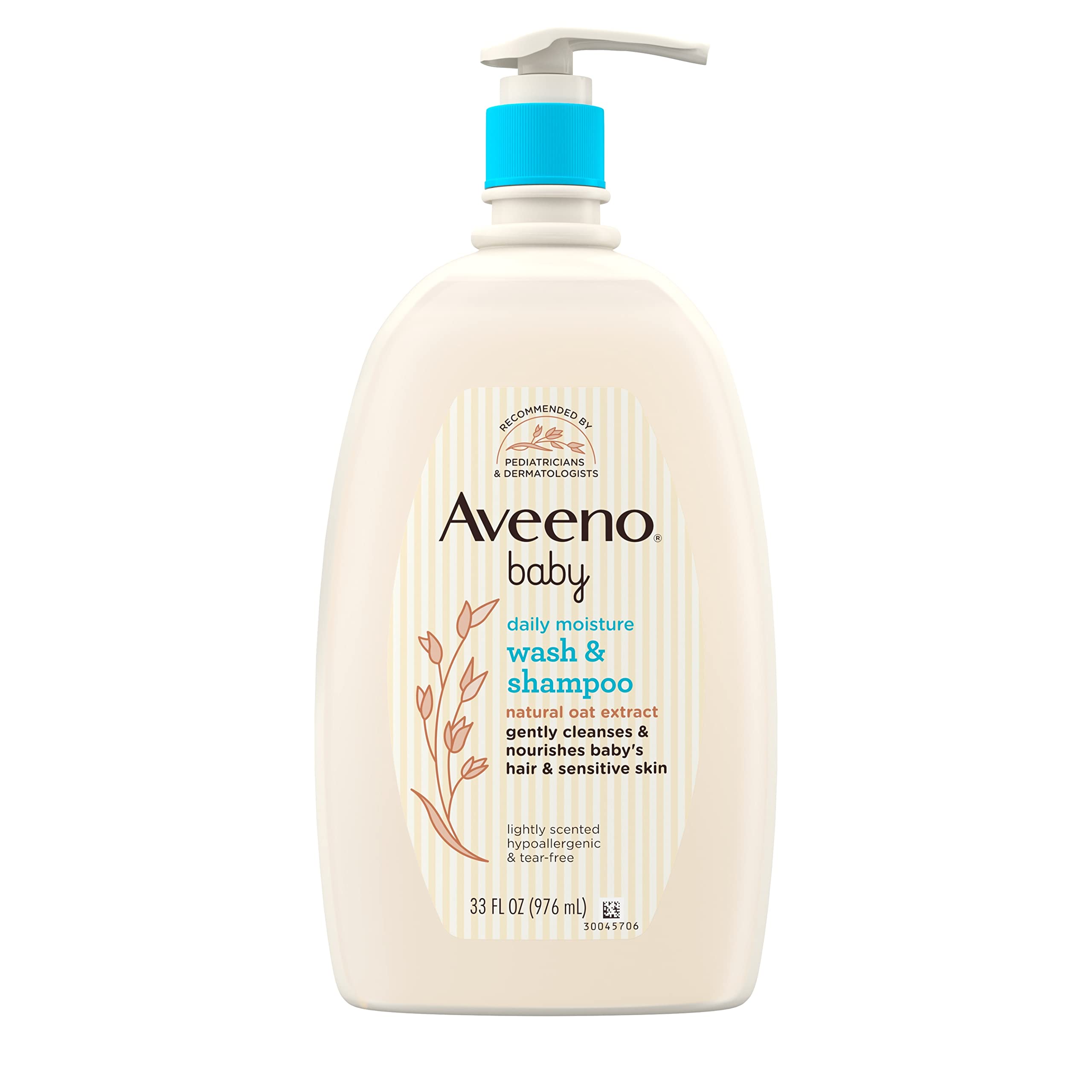 Aveeno Baby Daily Moisture Gentle Bath Wash & Shampoo with Natural Oat Extract, Hypoallergenic, Tear-Free & Paraben-Free Formula for Sensitive Hair & Skin, Lightly Scented, 33 fl. oz