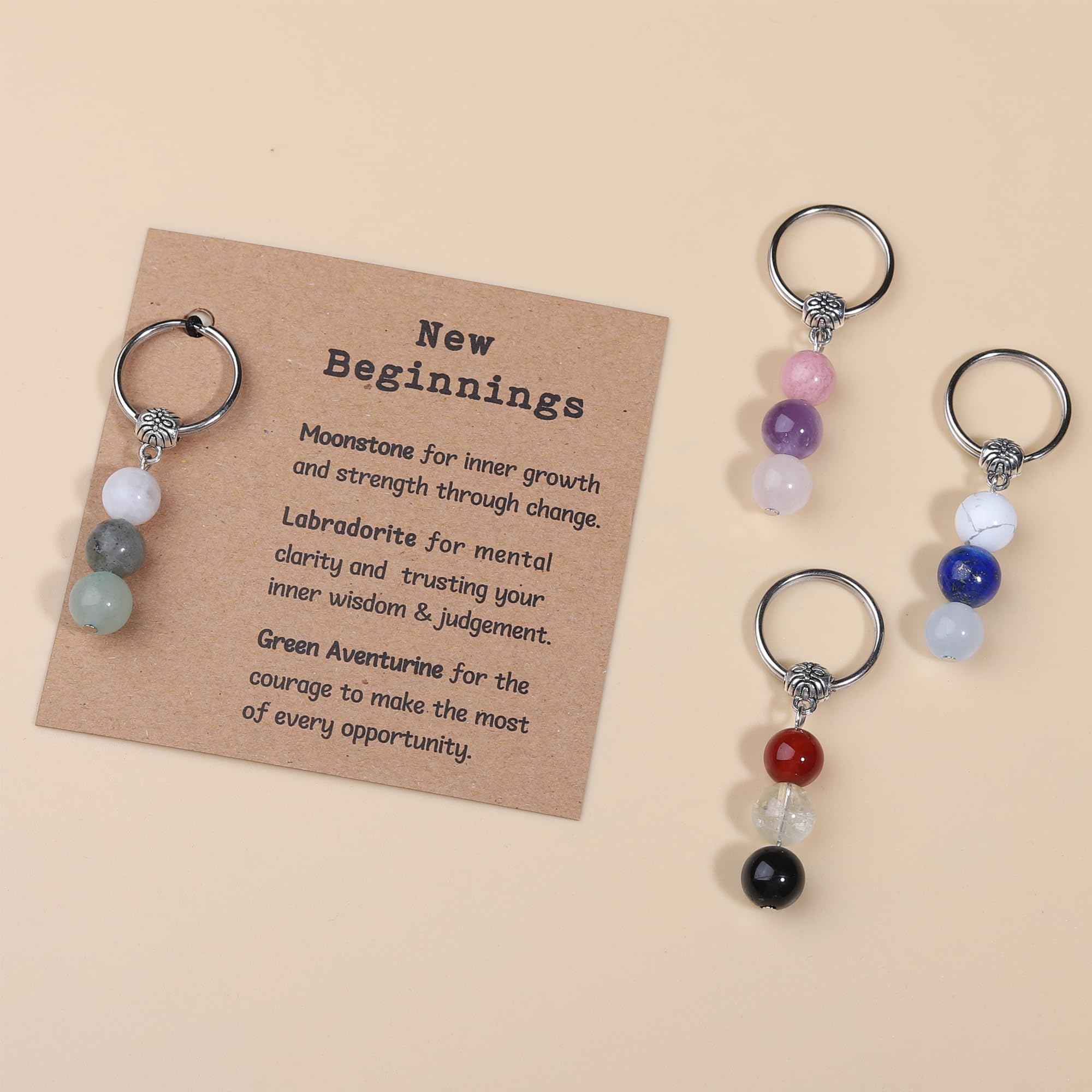 Drogomen Anxiety Relief Items for Women, Natural Stone Healing Crystal Keychain for Anxiety & Stress Relief Spiritual Healing Anxiety Keychain Gifts for Women Men