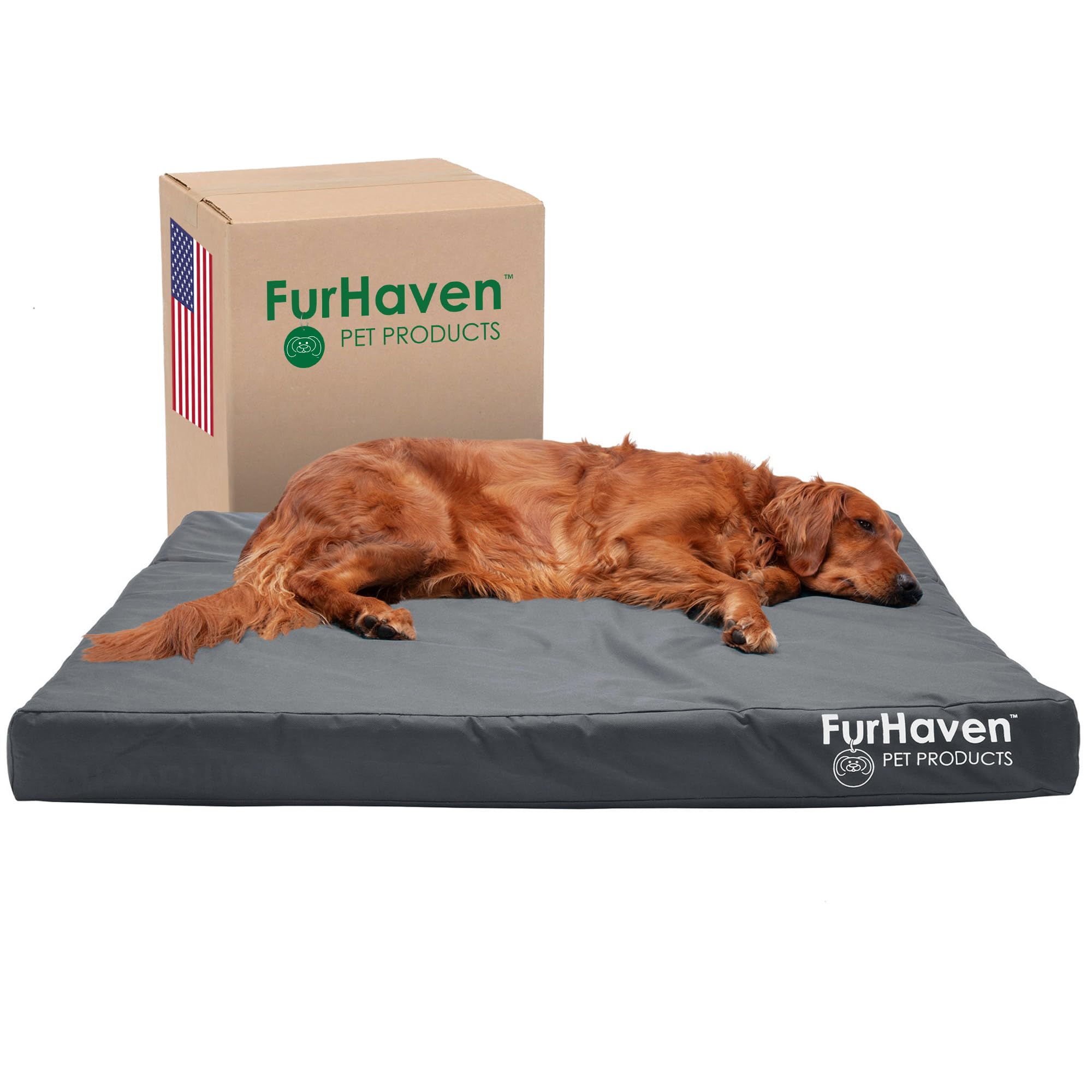 Furhaven Water-Resistant Cooling Gel Dog Bed for Large Dogs w/ Removable Washable Cover, For Dogs Up to 95 lbs - Indoor/Outdoor Logo Print Oxford Polycanvas Mattress - Stone Gray, Jumbo/XL