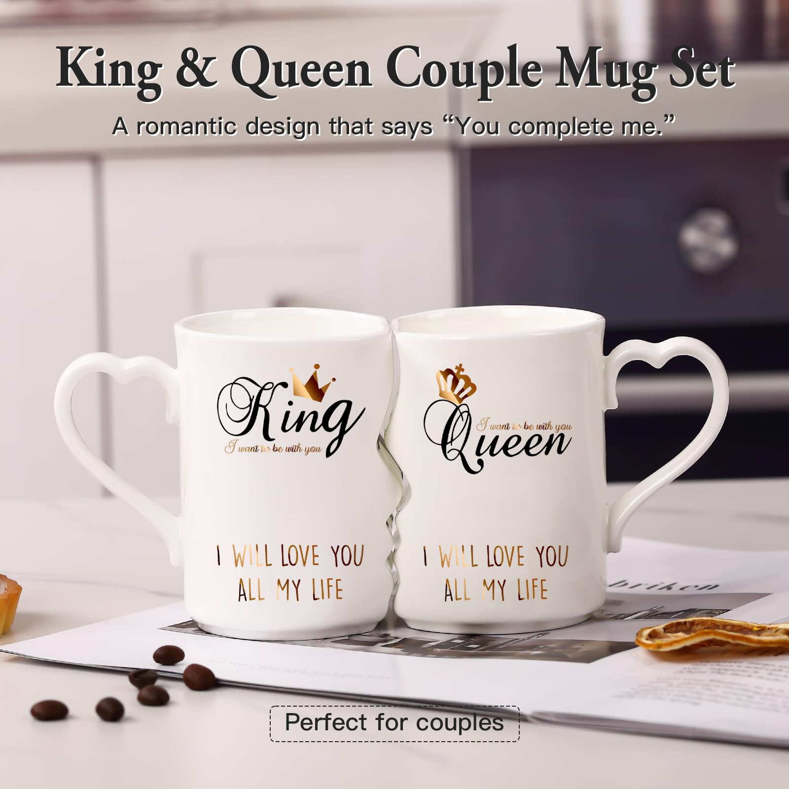SIPBYSOP Wedding Gifts Kiss Mug, Bridal Shower Gift,Engagement Presentfor Couples Newlyweds, King Queen Kiss Mug, Coffee Cup for Couple