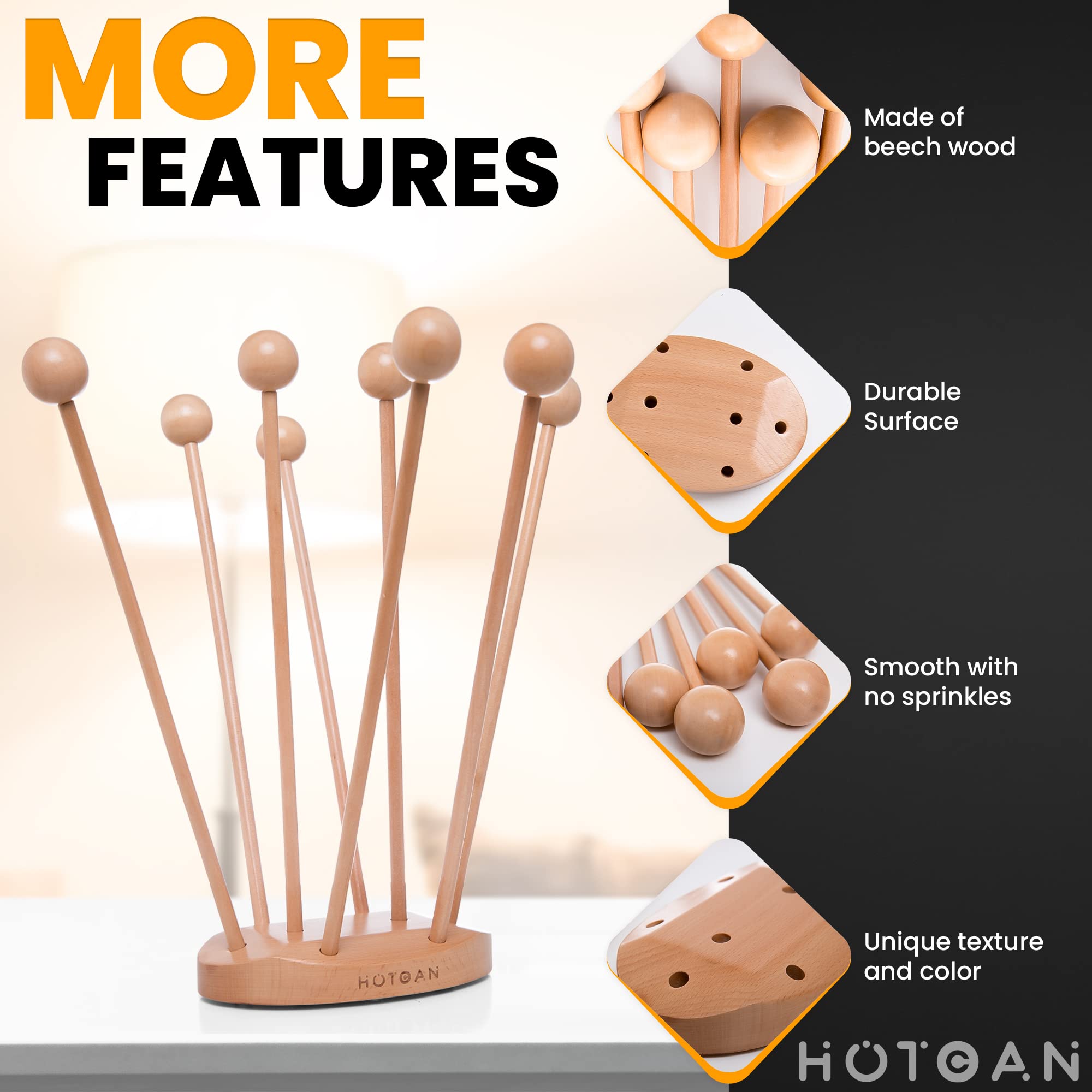 HOTCAN Beech Wood Plastic Bag Drying Rack - Reusable Bag & Bottle Dryer, Space-Saving Design for Kitchen, Easily Assembled and Disassembled for Storage