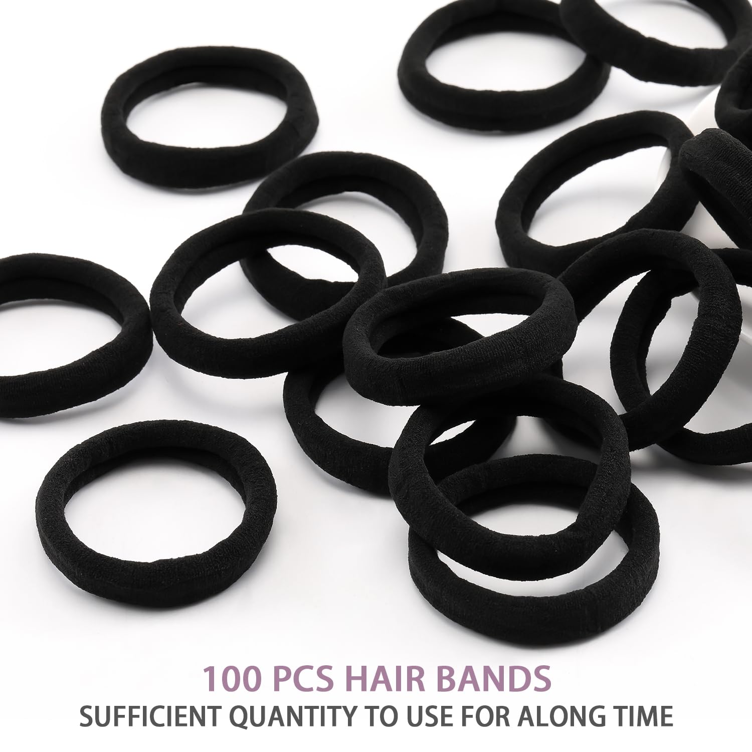 100PCS Black Hair Ties for Women, Seamless Cotton Hair Bands, No Crease No Damage Hair Tie for Thick Thin Hair, Soft Ponytail Holders Hair Accessories for Girls, Christmas Gifts Holiday Accessories