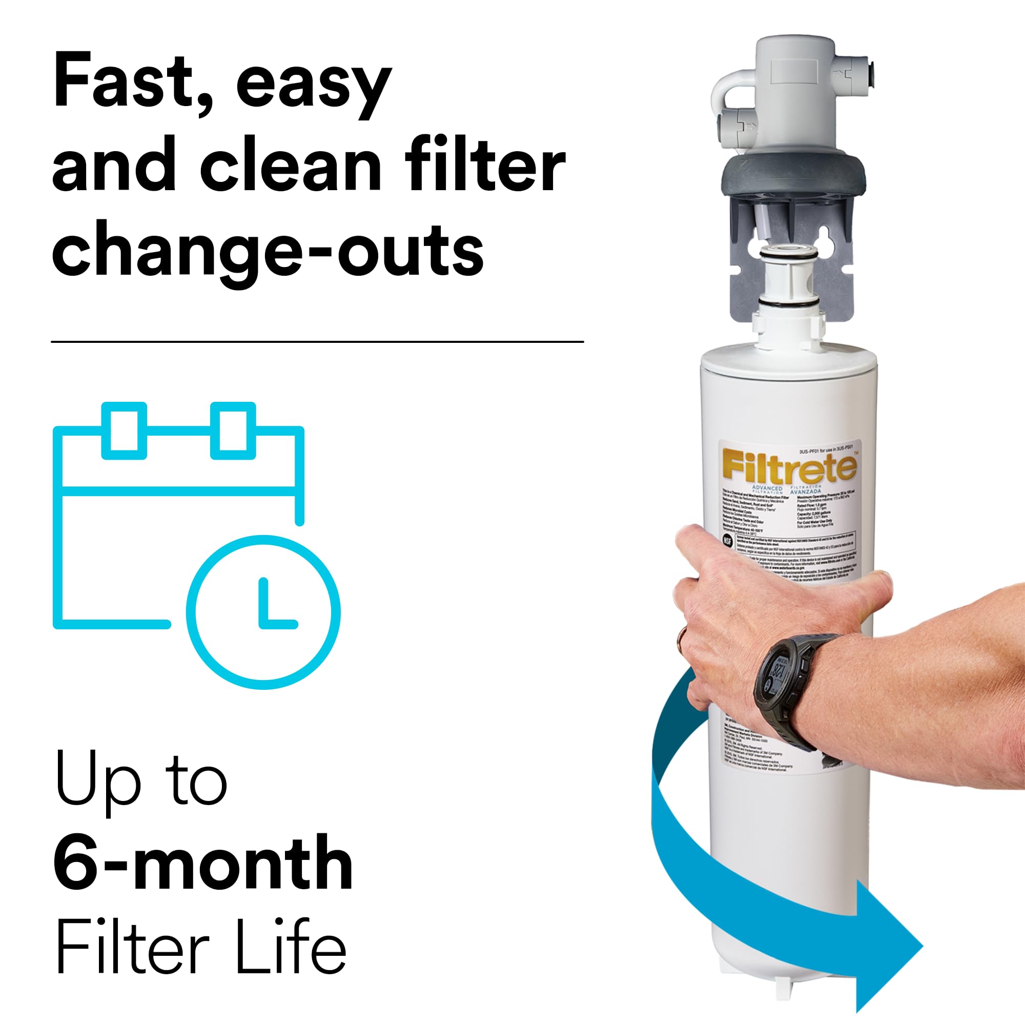 Filtrete Advanced Under Sink Quick Change Water Filtration Filter 3US-PF01, for use with 3US-PS01 System, 1 Count (Pack of 1), White