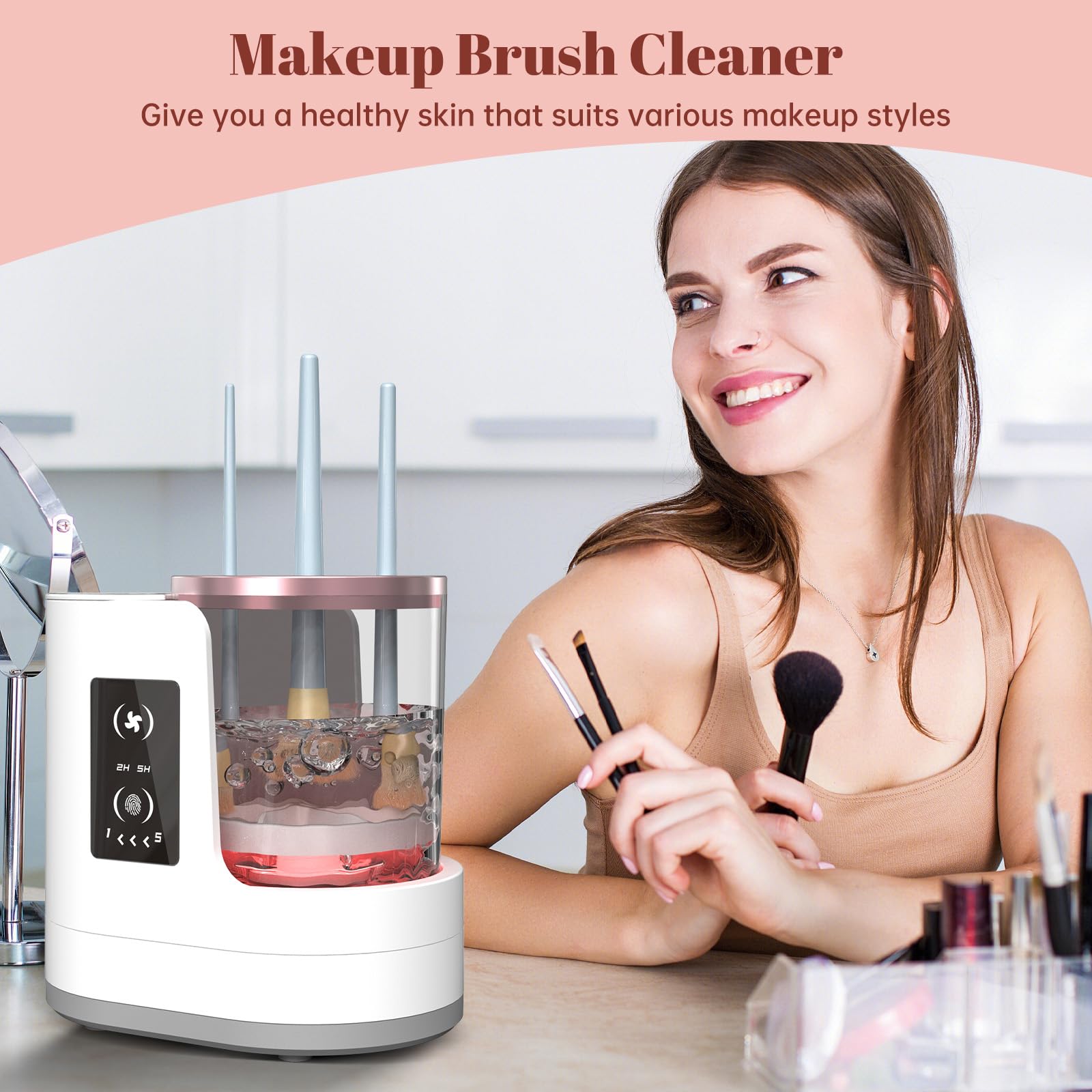 3 IN 1 Electric Makeup Brush Cleaner Machine With Makeup Brush Dryer-Holder-Portable Automatic USB Cosmetic Brushes Cleaner Tool for All Size Beauty Makeup Brush Set,Contour, Eyeshadow, Blush Brush