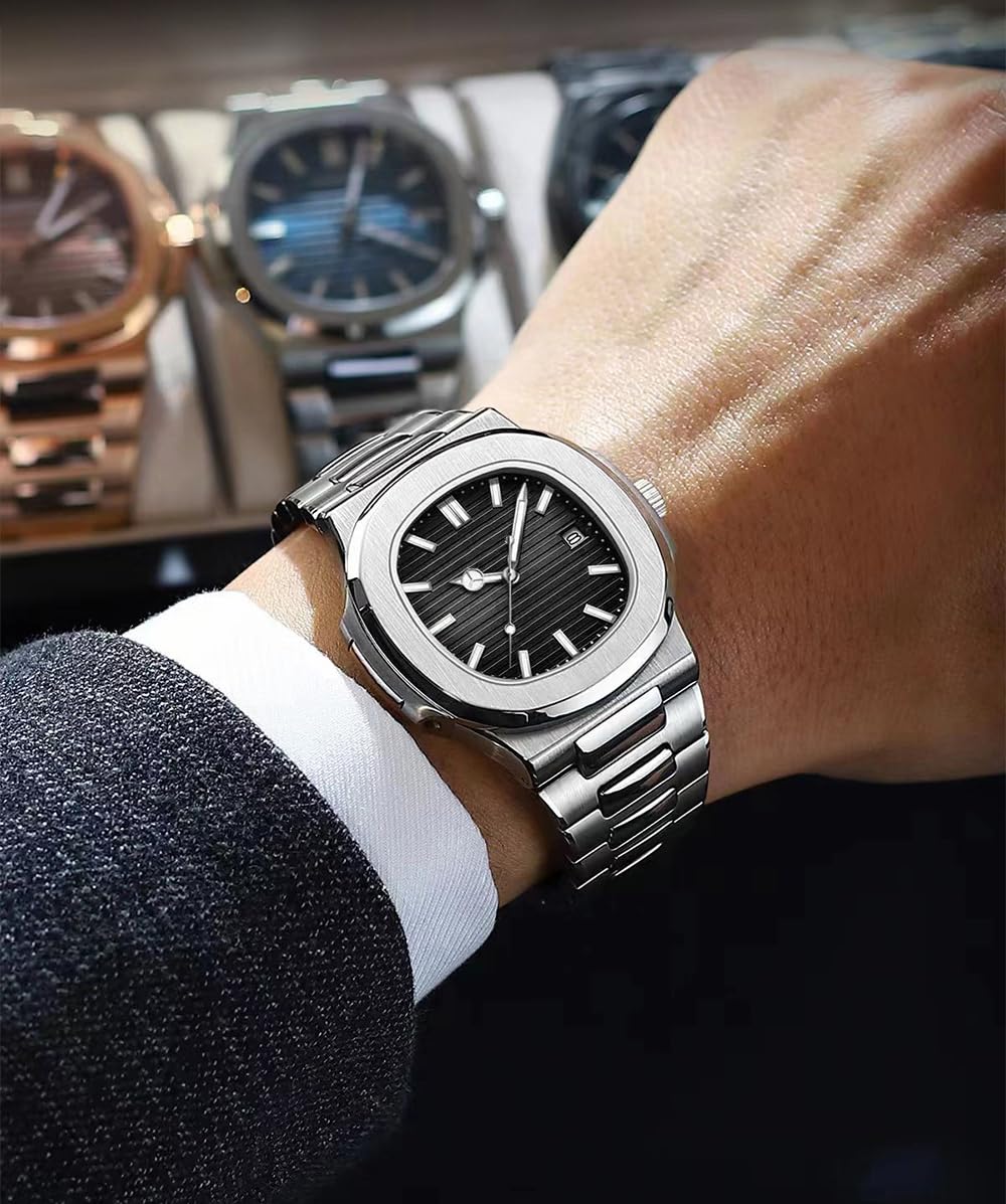 BESTKANG Men Quartz Movement Watch，Waterproof Luminous Men's Watch, Stainless Steel Strap Business Watches (Black)