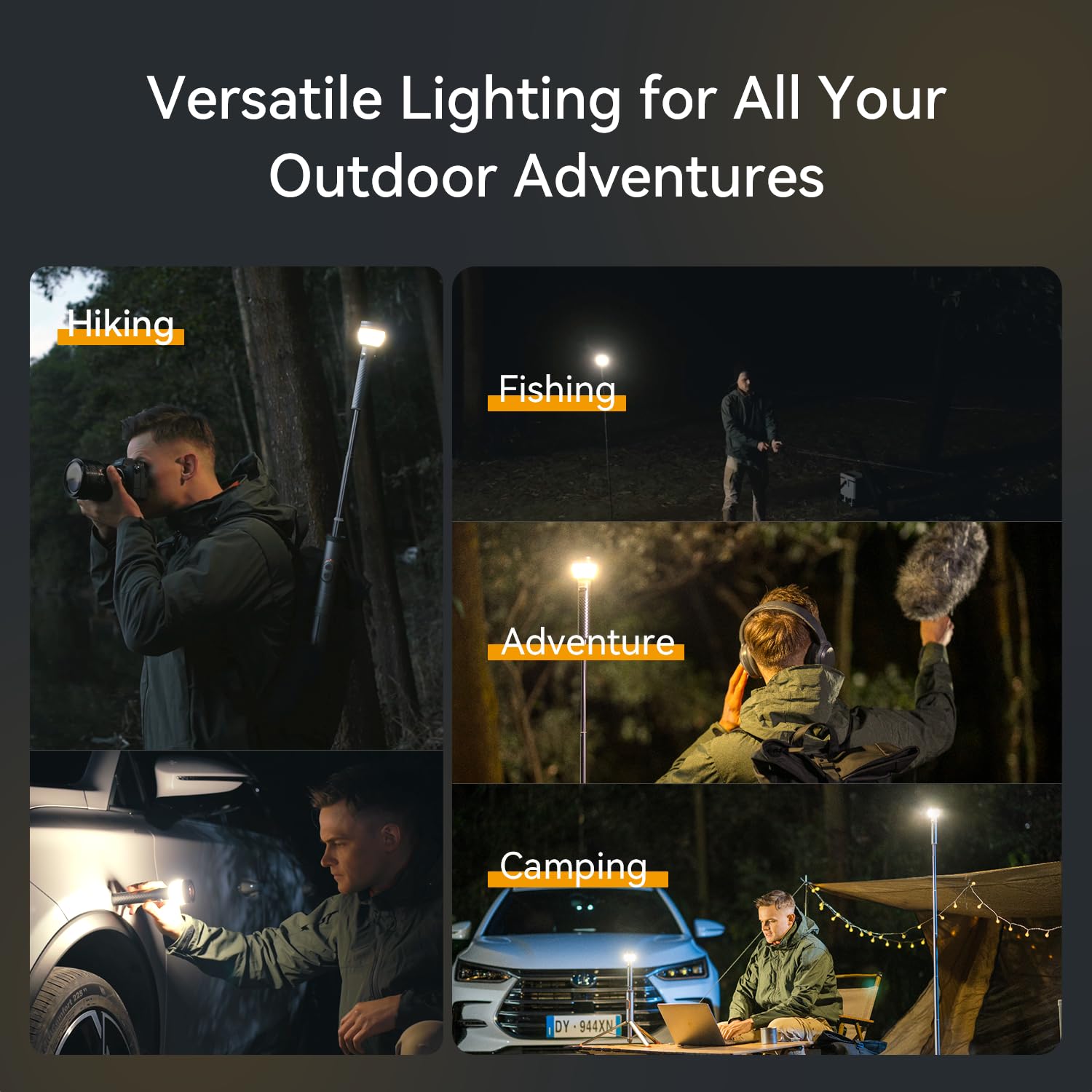 TEVOLE Camping Light Telescopic & Collapsible: 800 Lumens IP65 Waterproof Smart Remote Magnetic Base USB Rechargeable Battery Adjustable Height for Outdoor Adventure Hiking Emergency Lighting