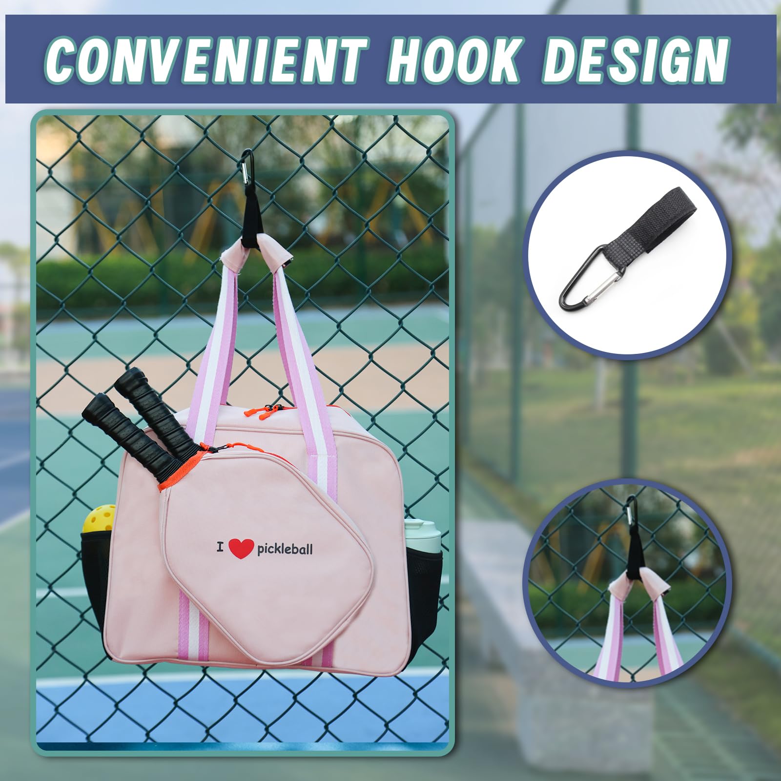 suyousu Pickleball Bag for Women Men, pickleball tote bag with Fence Hook,crossbody pickle ball bags unisex with Water Bottle Holder, paddle sling bag for 4, pickleball bags for ladies