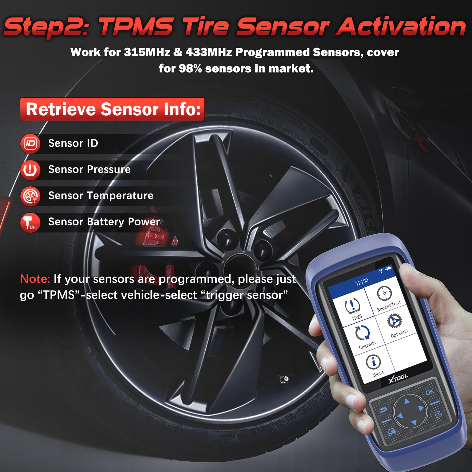 XTOOL TP150 TPMS Programming Tool, Universal TPMS Relearn/Reset/Activate Tool, Tire Sensor Programmer for XTOOL TS100 Only, Tire Pressure Monitor System Diagnostics Tool