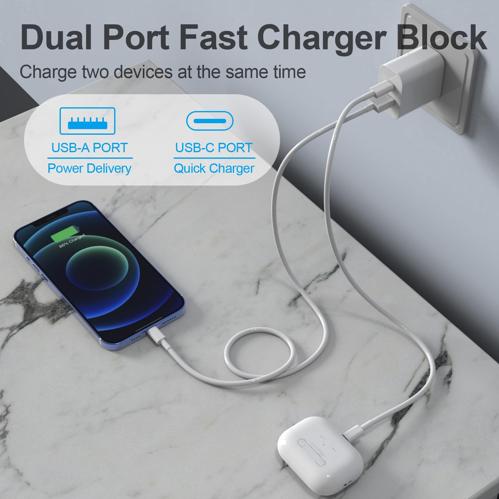 Phone Charger 2 Pack 20W Dual Port QC + PD 3.0 Power Adapter Fast Wall Charger Block with 6FT&10FT Super Fast Charger Cable for iPhone 14 13 12 11 Pro Max XR XS X,iPad More