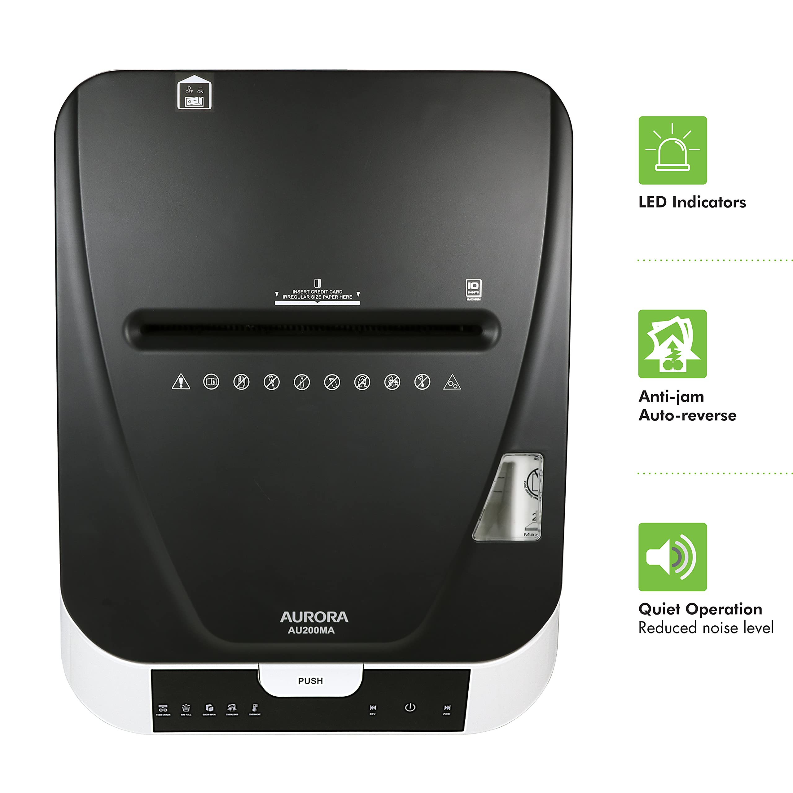 Aurora Commercial Grade 200-Sheet Auto Feed High Security Micro-Cut Paper Shredder/ 60 Minutes/Security Level P-5