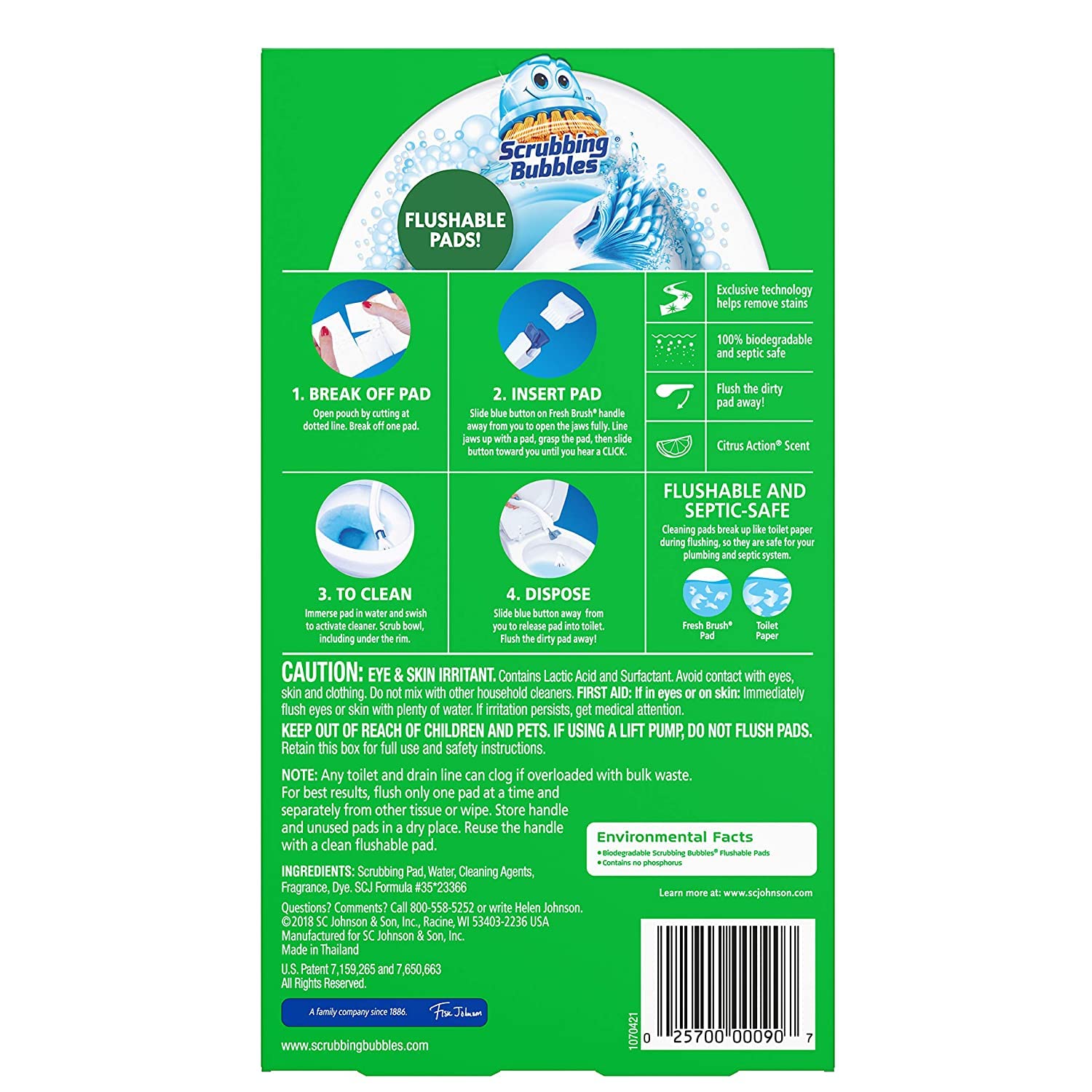 Scrubbing Bubbles Flushable Toilet Bowl Wand Cleaner Refills, Fresh Brush Cleaner Toilet Refill Pads, Removes Limescale & Odors, Citrus Scent, 10 Count (Pack of 1)
