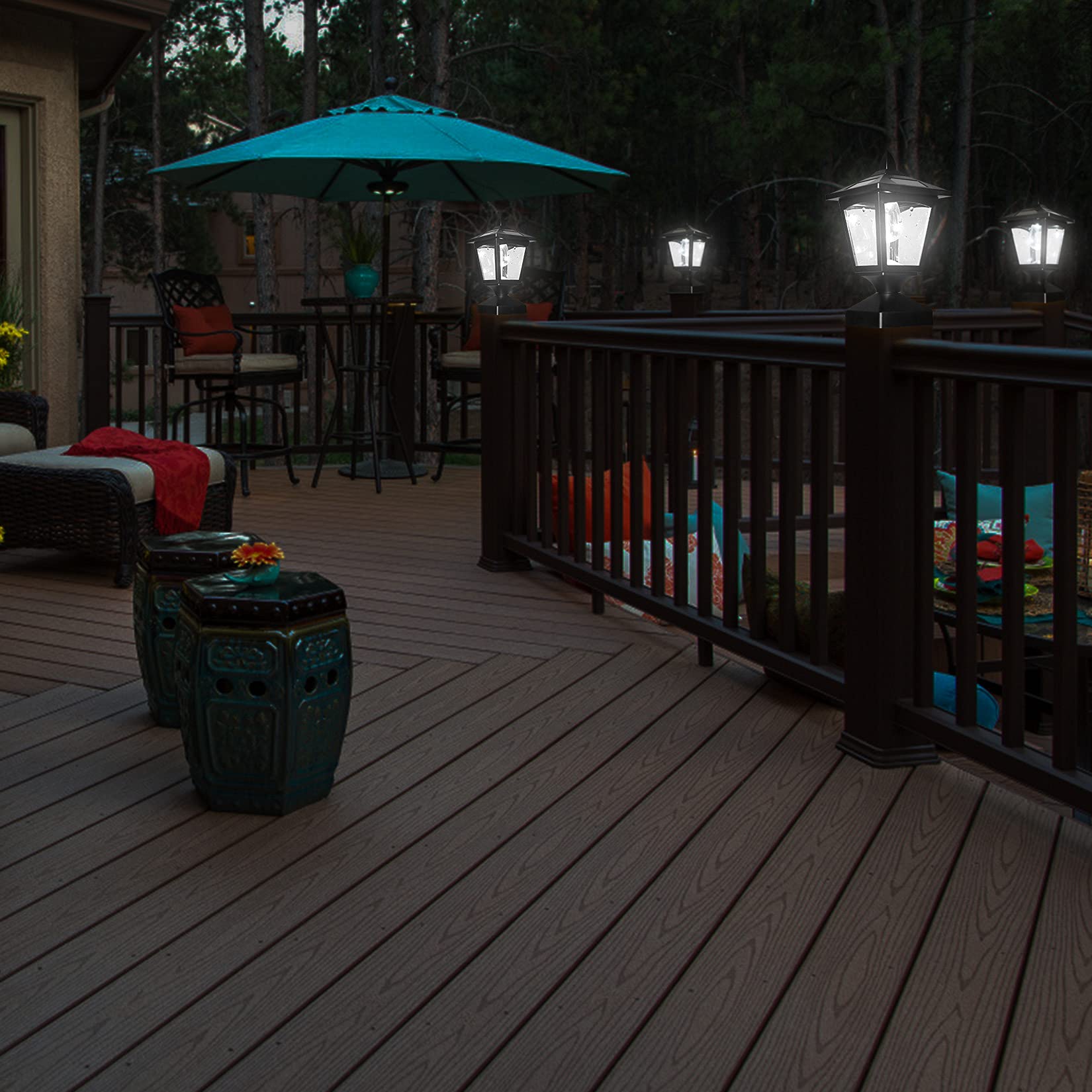 Solar Post Lights Outdoor, Solar Lamp Post Cap Lights, Waterproof Fence Post Solar Lights for Wood Fence Deck Patio Garden Outside Decorative, Fit on 4x4 Wood Posts, 15 Lumens, Black (2 Pack)