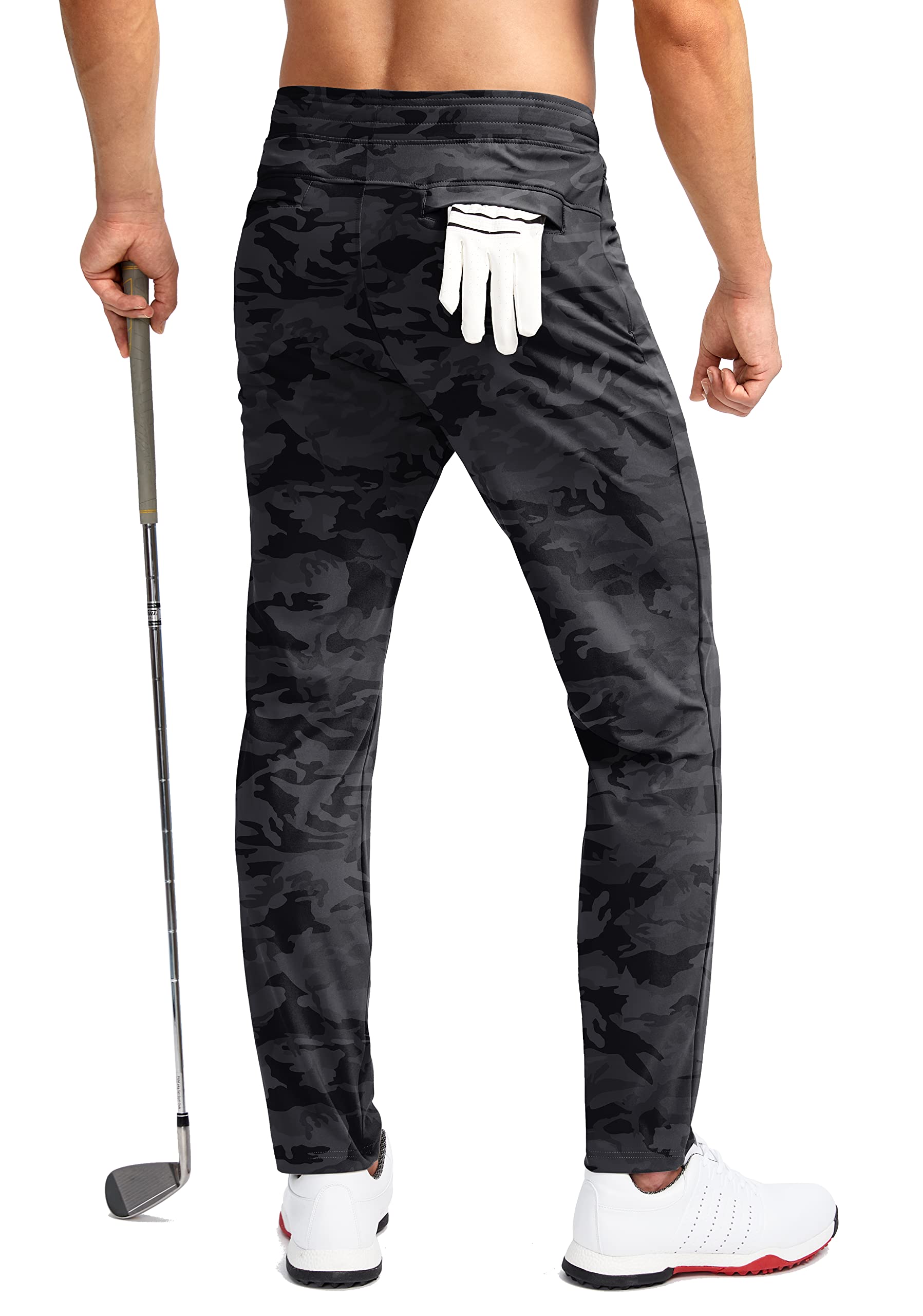 Pudolla Men's Golf Pants Stretch Sweatpants with Zipper Pockets Slim Fit Work Casual Joggers Pants for Men (Grey Camo X-Large)