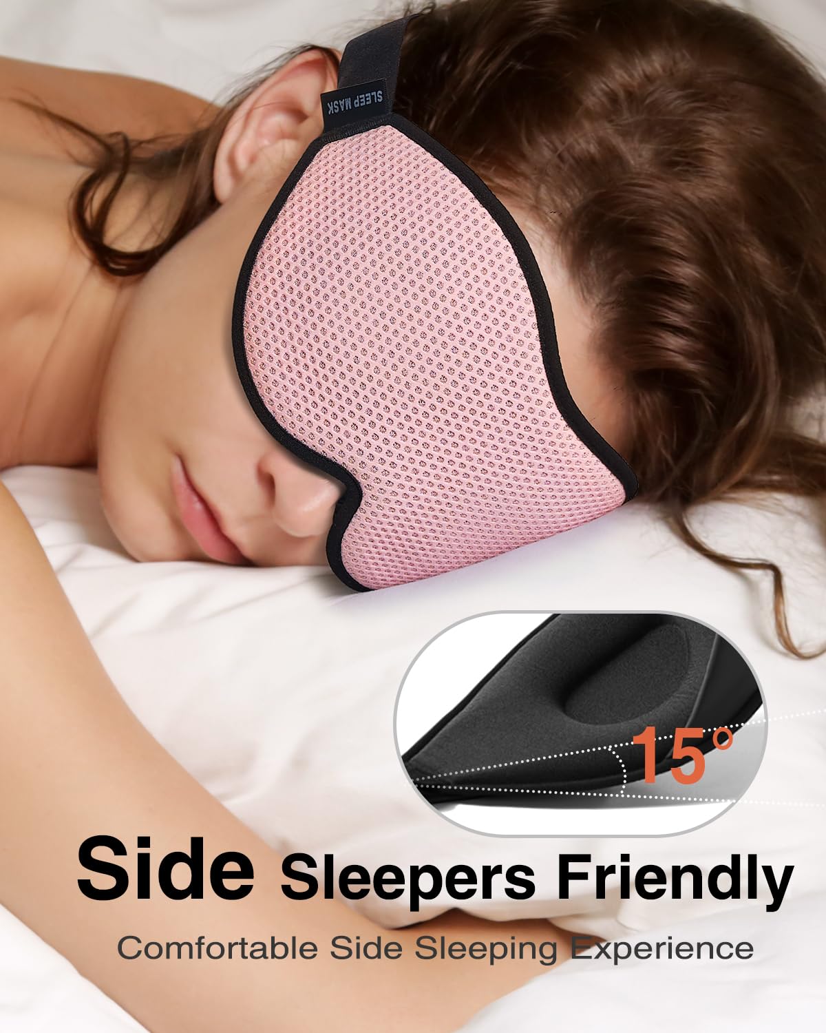 MABAO Sleep Mask for Side Sleeper, Eye Mask for Sleeping Women Men, 3D Contoured Cup No Eye Pressure 100% Light Blocking Sleeping Mask with Adjustable Strap Night Blindfold Flight, Travel, Nap, Pink