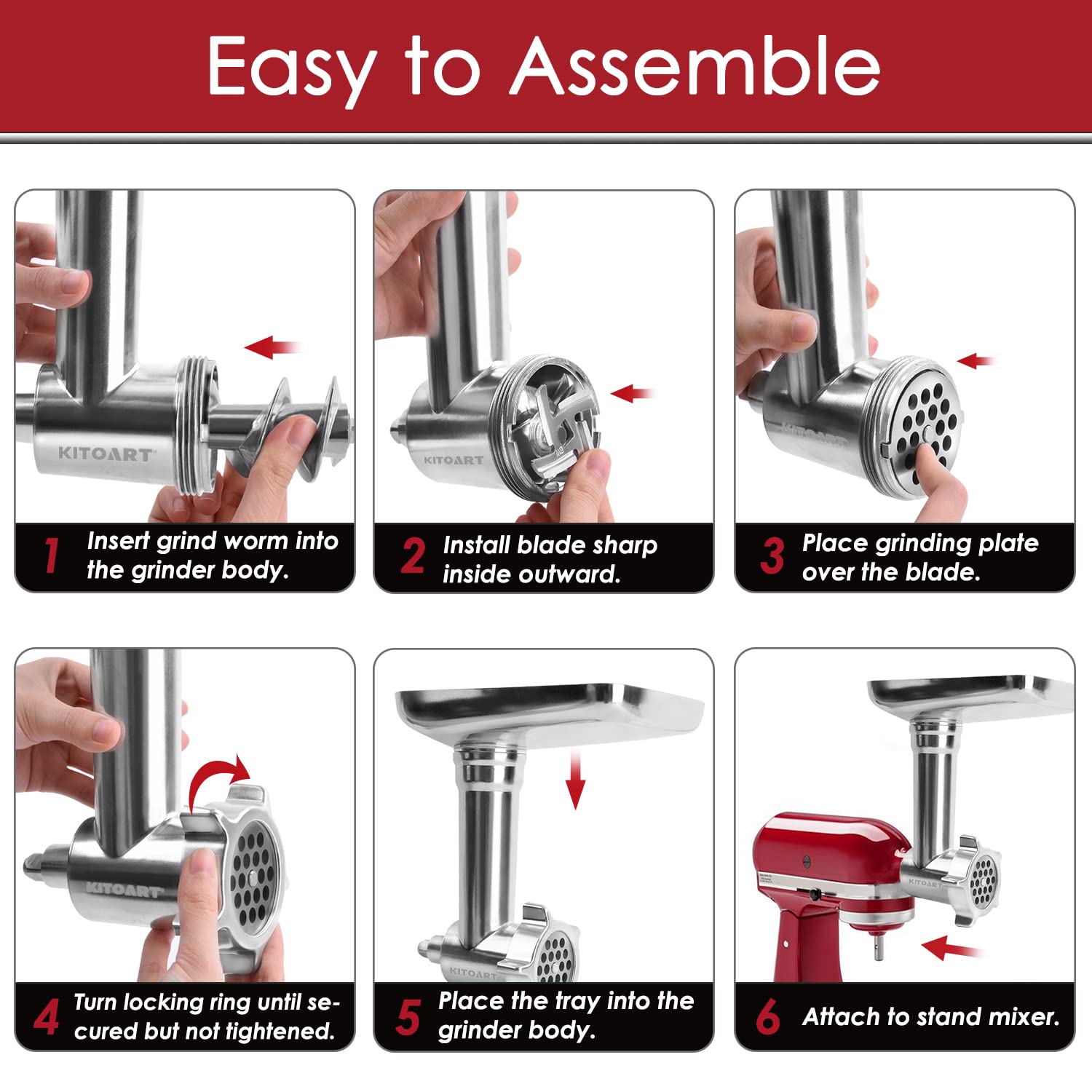 Stainless Steel Meat Grinder Attachments for KitchenAid Mixers, Meat Grinder, Sausage Stuffer, Perfect Grinder Attachment for KitchenAid, Dishwasher Safe(Machine/Mixer Not Included)