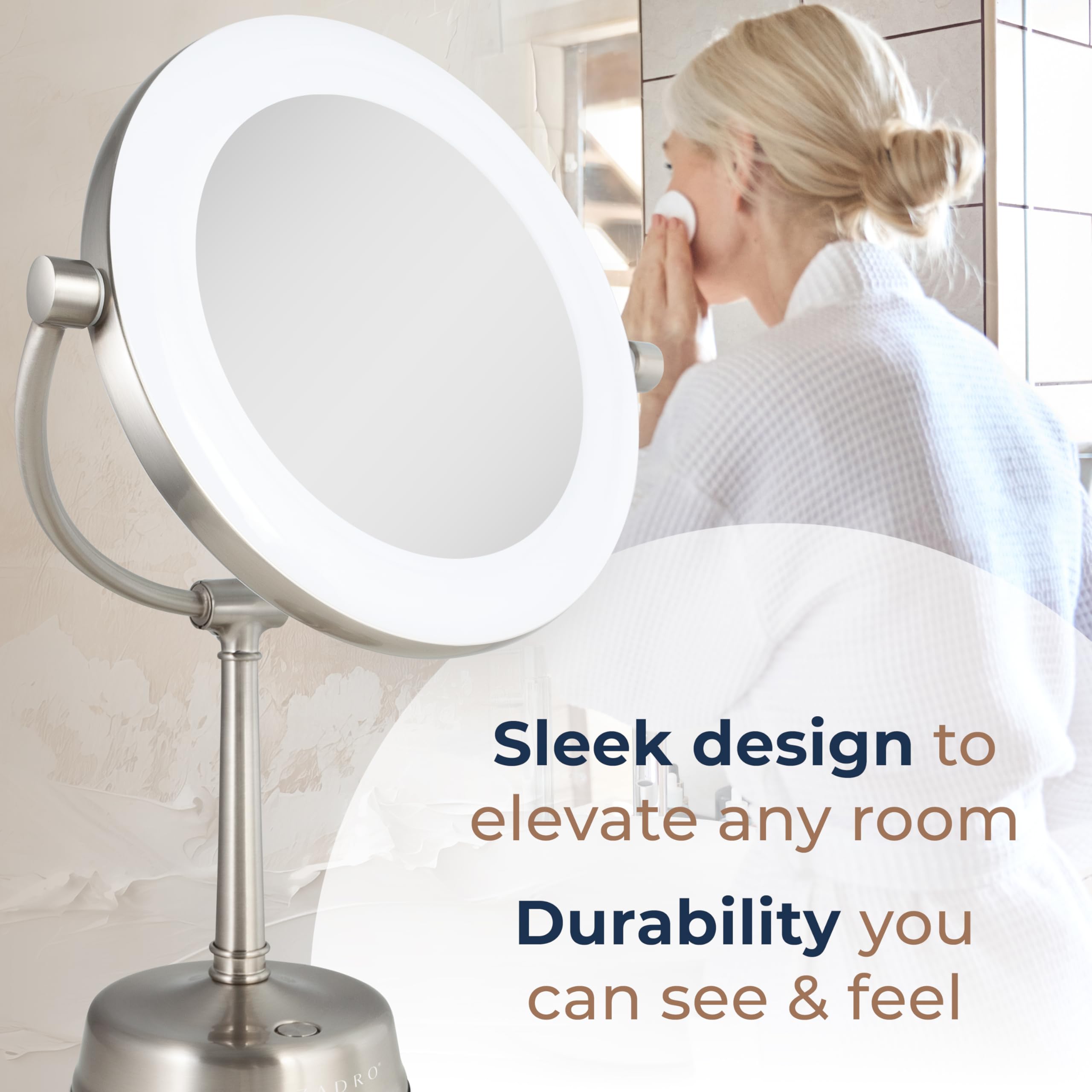 Zadro Lexington LED Lighted Makeup Mirror with Magnification Two-Sided Swivel Mirror with Lights for Makeup Desk Vanity (10X/1X, 12" W x 20" H, 10" Head, 7.5" Mirror, Satin Nickel)