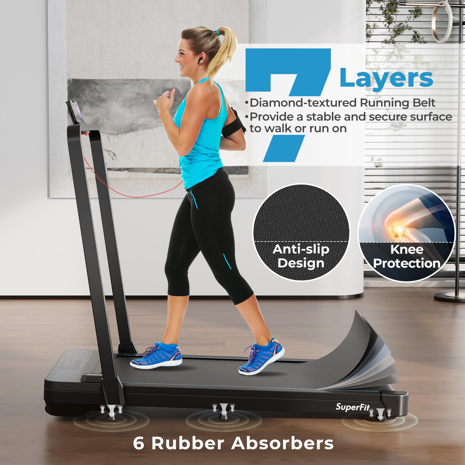Goplus 2 in 1 Folding Treadmill, 300 LBS Capacity Walking Pad with Handle Bar, Under Desk Treadmill with Remote & APP Control and LED Display, Foldable Portable Treadmills for Home Small, Office