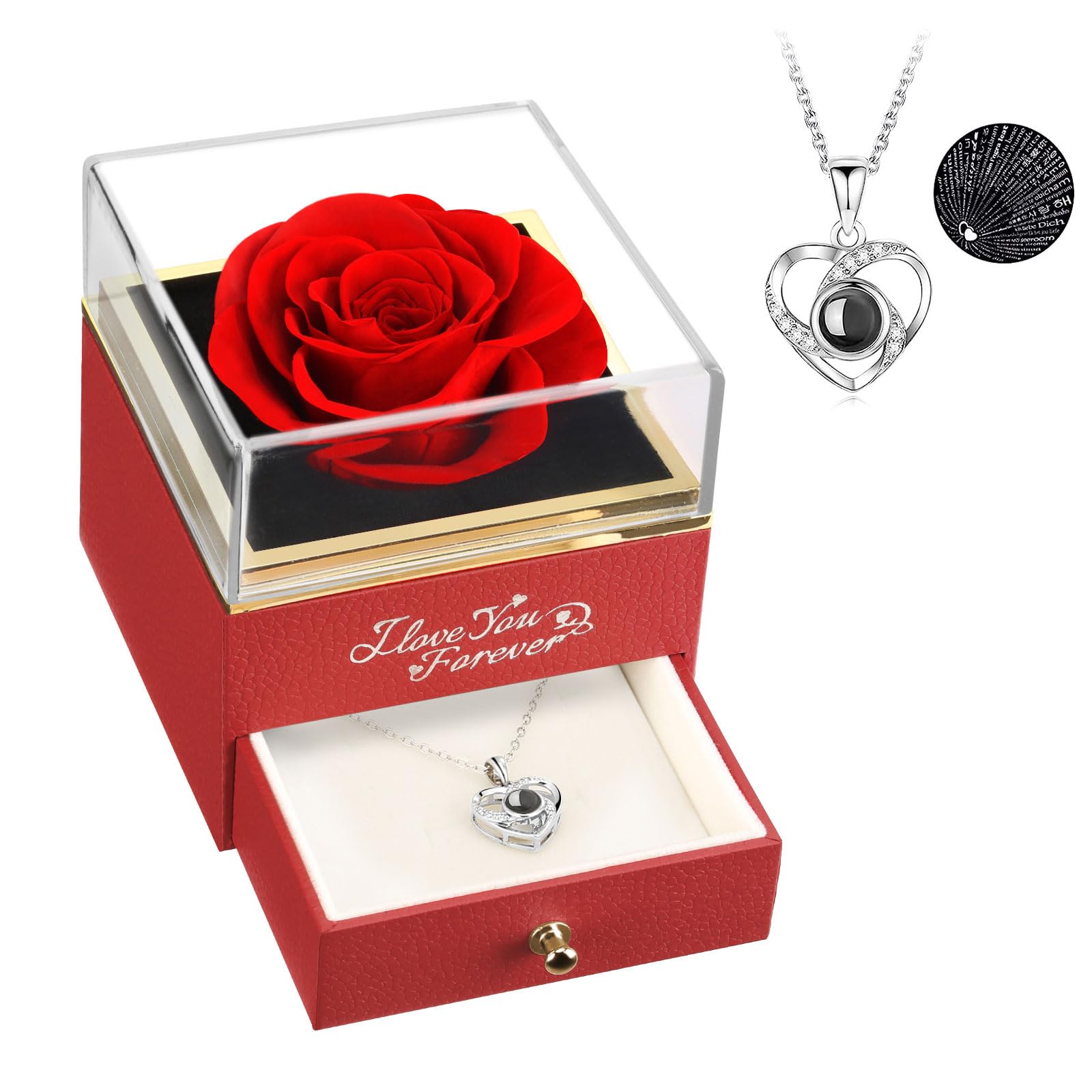 ASELFAD Preserved Real Red Rose, Forever Flowers Rose Gifts for Mom Wife Girlfriend on Christmas, Valentines Day, I Love You Gifts for Her, Anniversary or Birthday Gifts for Women