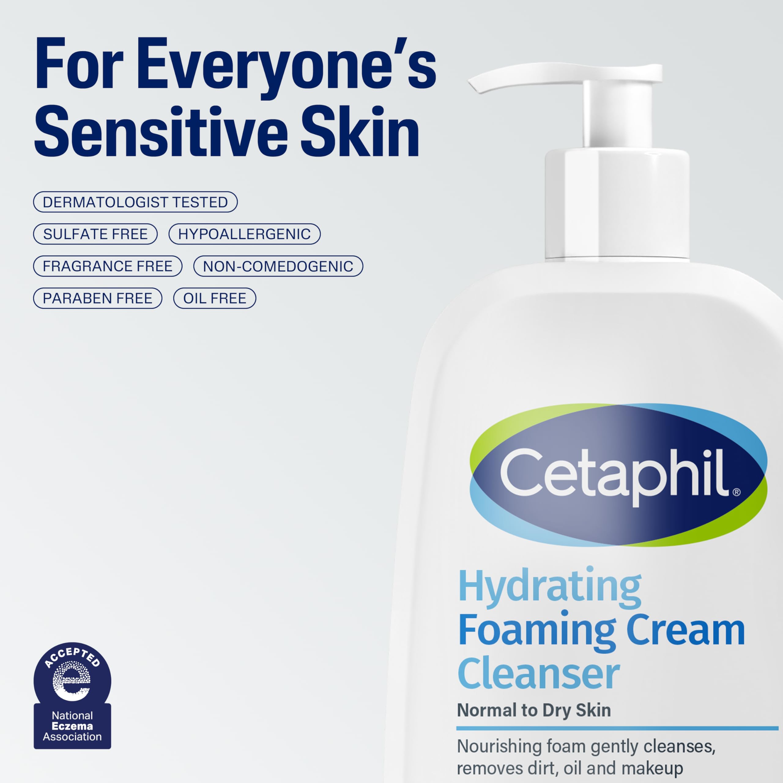 Cetaphil Cream to Foam Face Wash, Hydrating Foaming Cream Cleanser, 16 oz, For Normal to Dry, Sensitive Skin, with Soothing Prebiotic Aloe, Hypoallergenic, Fragrance Free