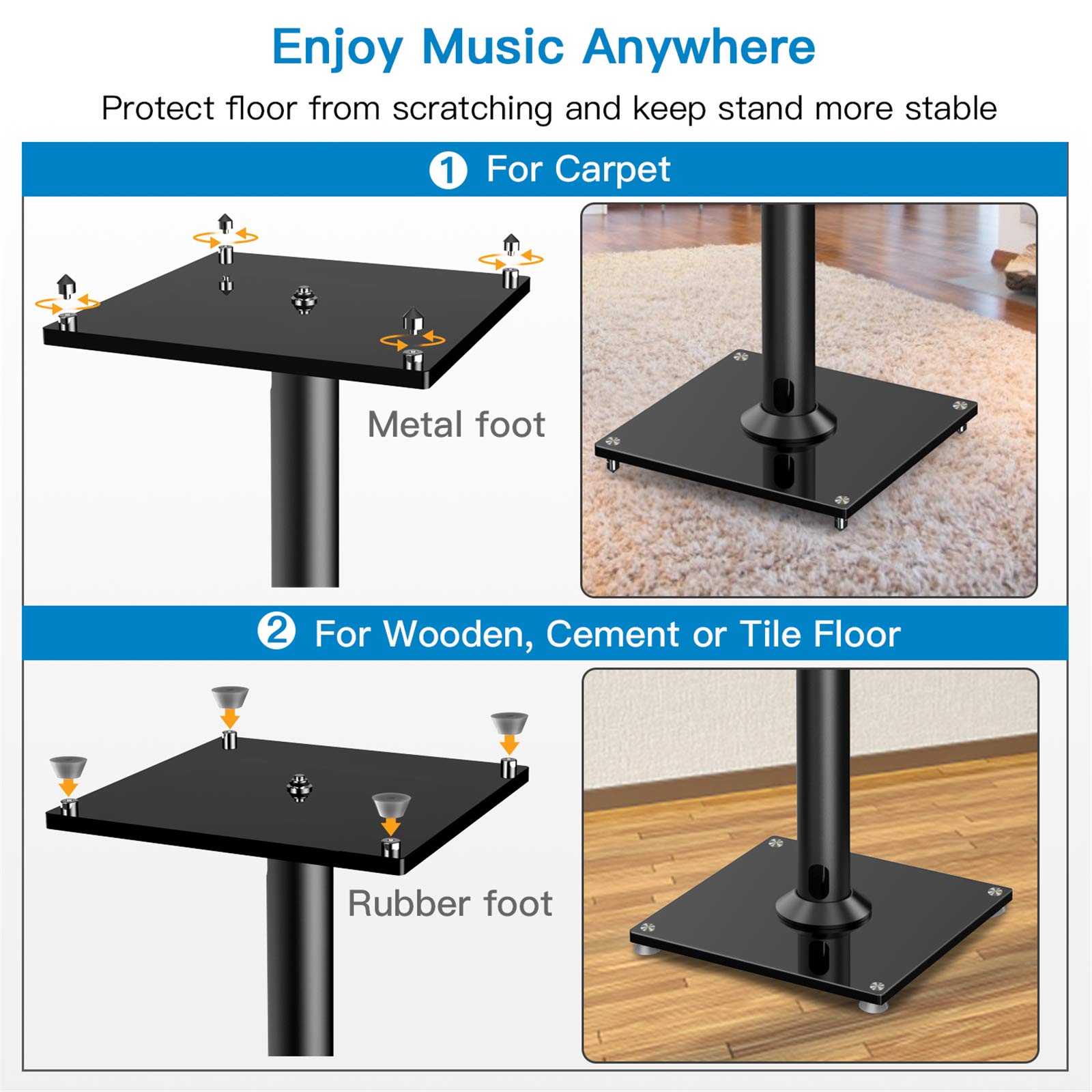 PERLESMITH Universal Floor Speaker Stands Pair for Surround Sound, Bookshelf Speaker Stand for 28 Inch Klipsch, Polk, Yamaha & Other Large Bookshelf Speakers Or Studio Monitors up to 22LBS,1 Pair