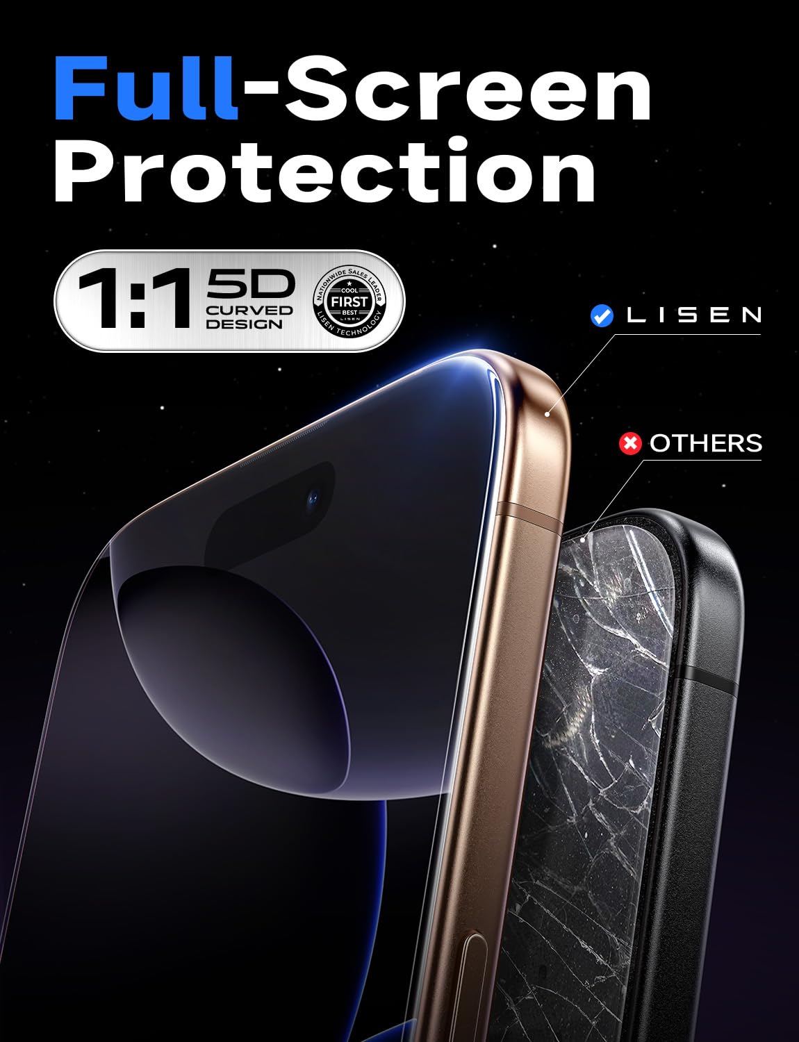 LISEN 2 Pack [Top 9H+ Hardness] Glass for iPhone 16 Pro Max Screen Protector, Military Grade Shatterproof 8K HD Auto Dust-Elimination Bubble Free Tempered Glass with Ultra Fit Tray