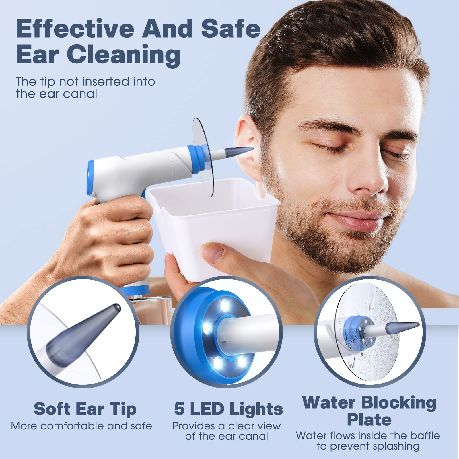 Ear Wax Removal, Electric Ear Cleaning Kit with Light, FSA HSA Eligible, Ear Irrigation Kit with 4 Pressure Modes, Safe and Effective Ear Flush Kit with Ear Cleaner - Includes Basin, Towel & 15 Tips