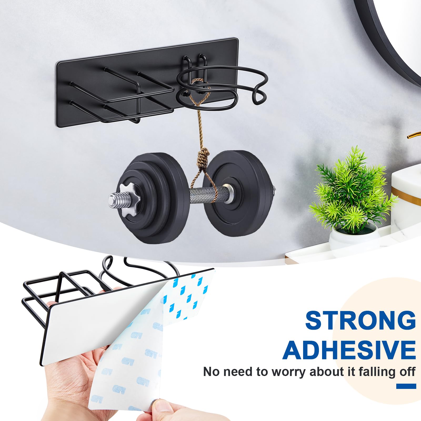 XILIMEN Hair Dryer Holder Wall Mounted, Self Adhesive Blow Dryer Hanger for Most Hair Dryers Storage, Hairdryer Holder Rack for Bathroom Cabinet, Black